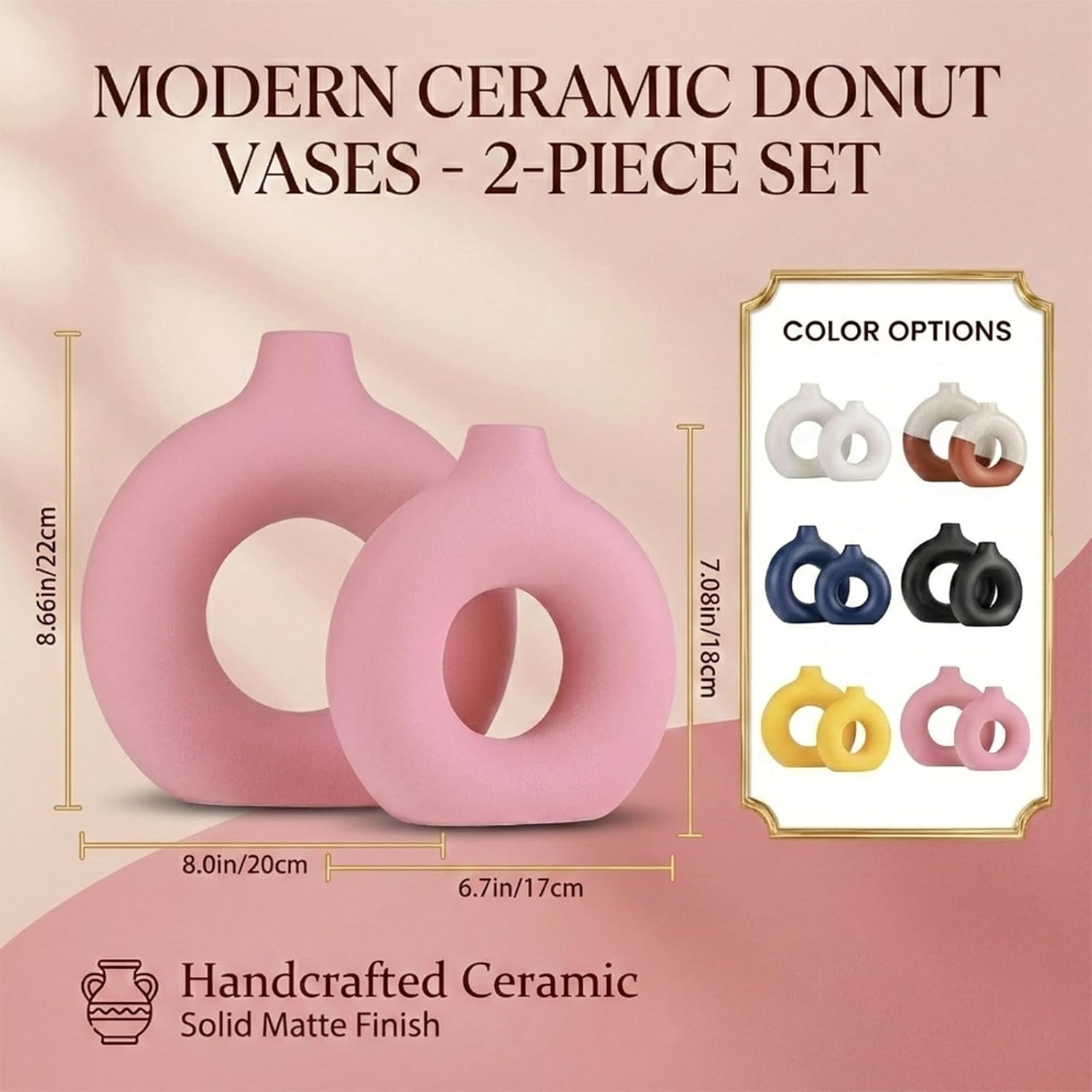 Modern Matte Ceramic Vases for Entryway Living Room Bedroom / Pink / Set of 2