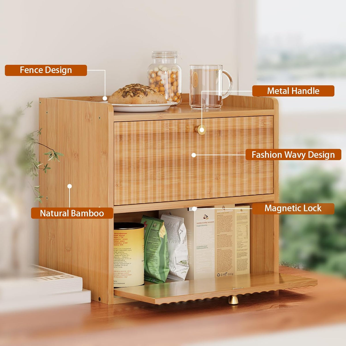 Trironsun Rustic Bread Box for Kitchen Countertop Bamboo Bread Storage Container Bin Double Layer BreadBox Farmhouse