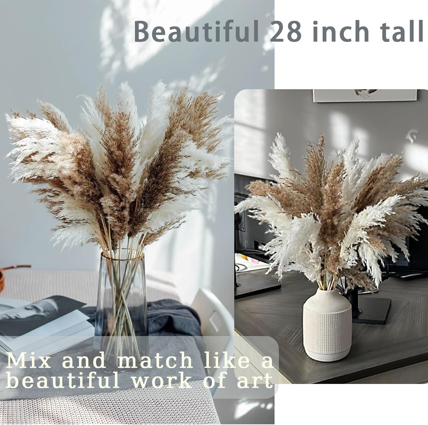 Fluffy & White Pampas Grass Decor Tall Pompas Grass / 10brown & 10white / Brown / Set of 20