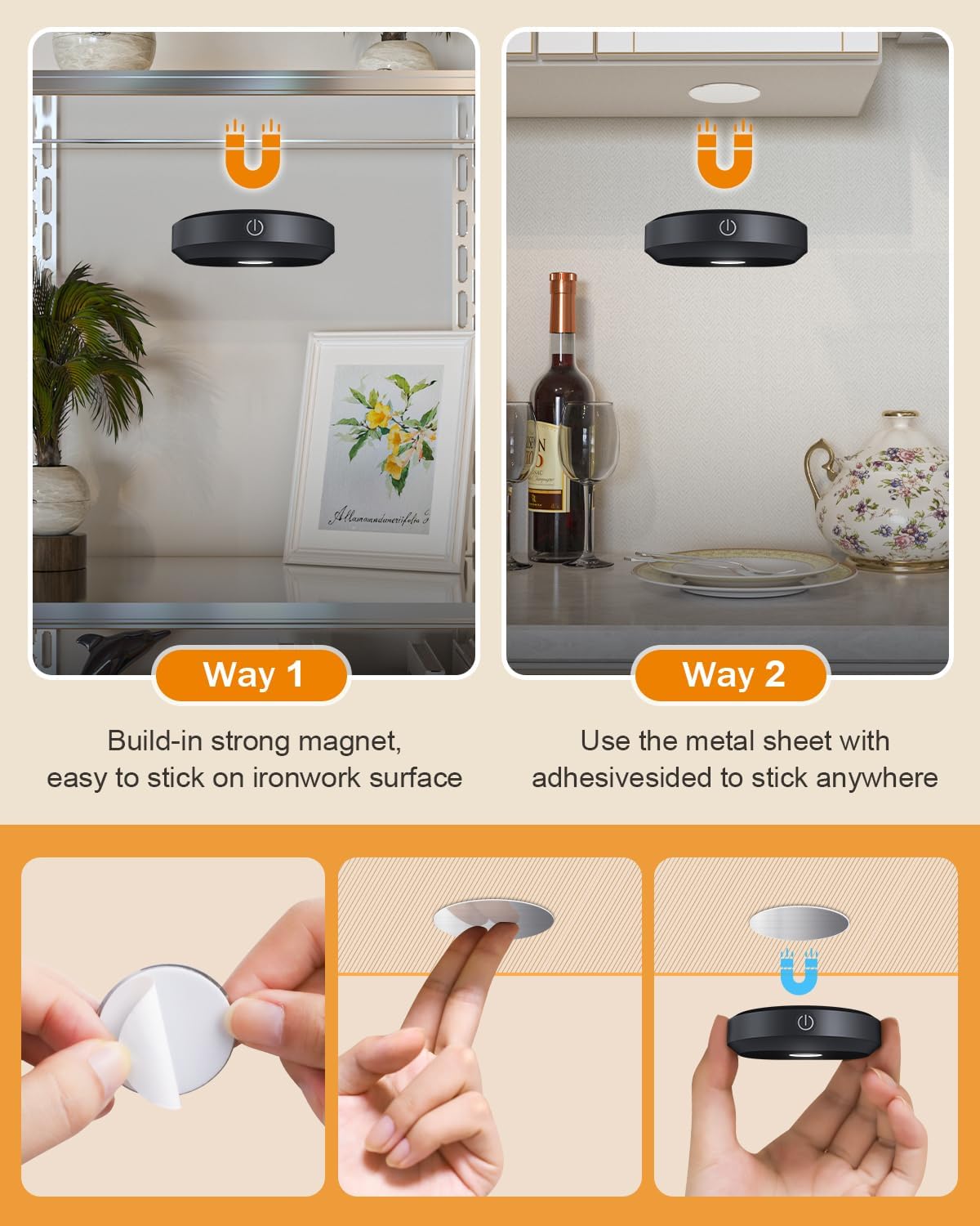 WILLED RGB Under Cabinet Lights,Rechargeable Puck Lights with Remote Control, Wireless Push Light with Timer