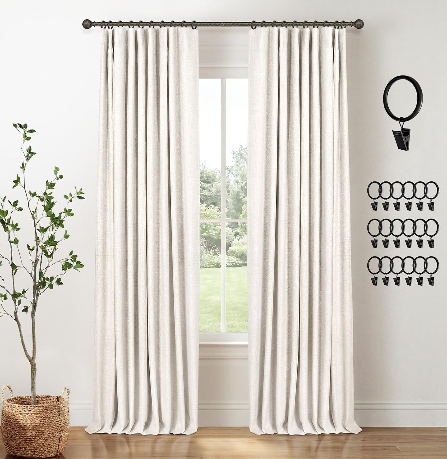 MIULEE 100% Blackout Linen Curtains for Bedroom 42x45 Inches Ivory