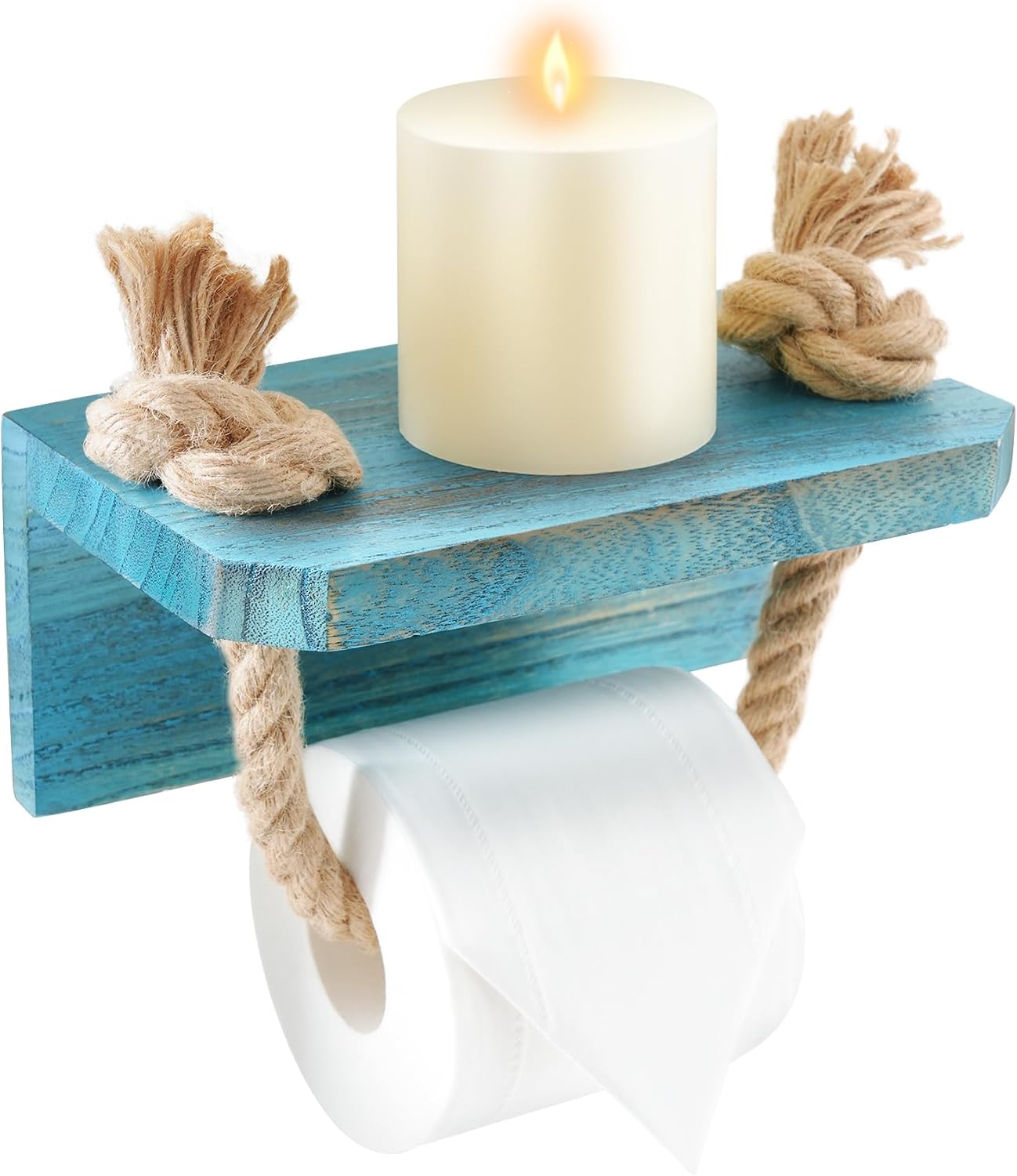 Nautical Rope Toilet Paper Holder Beach Farmhouse Bathroom Decor | Pre-Assembled Wall Mounted Coastal Ocean Starfish