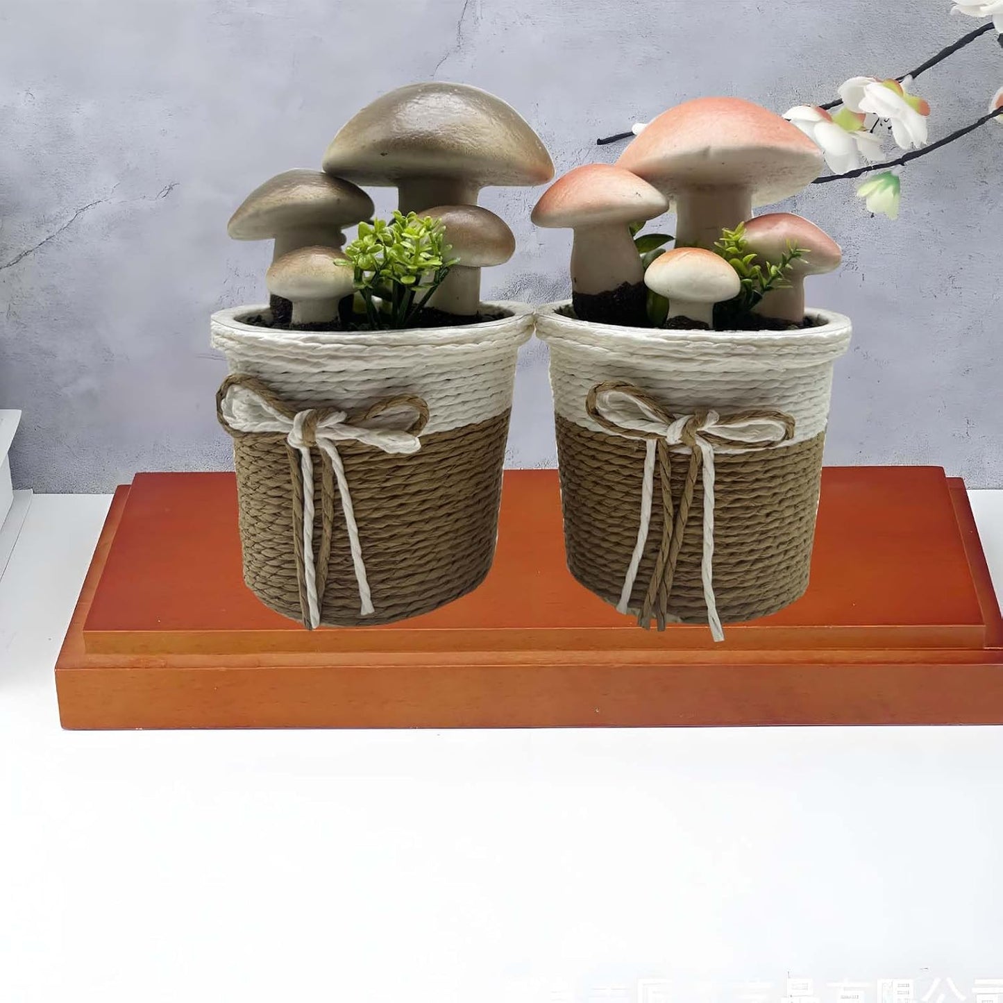 Faux Mushroom in Pot Artificial Plant Fake Mushroom Potted Plant / Grey / Set of 2