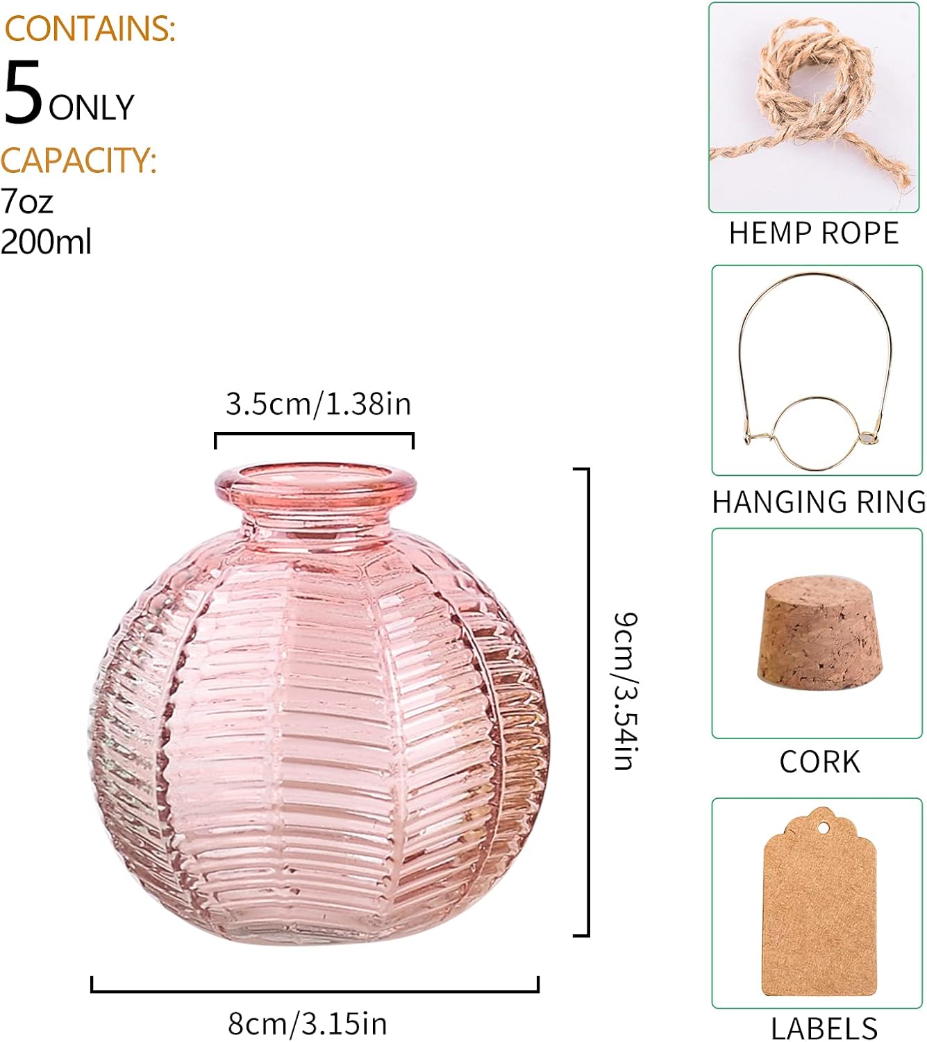 Single Glass Bud Vase Pink Vases for Centerpieces Decor Glass Flower Vase Bottle / Pink-ball Bottle