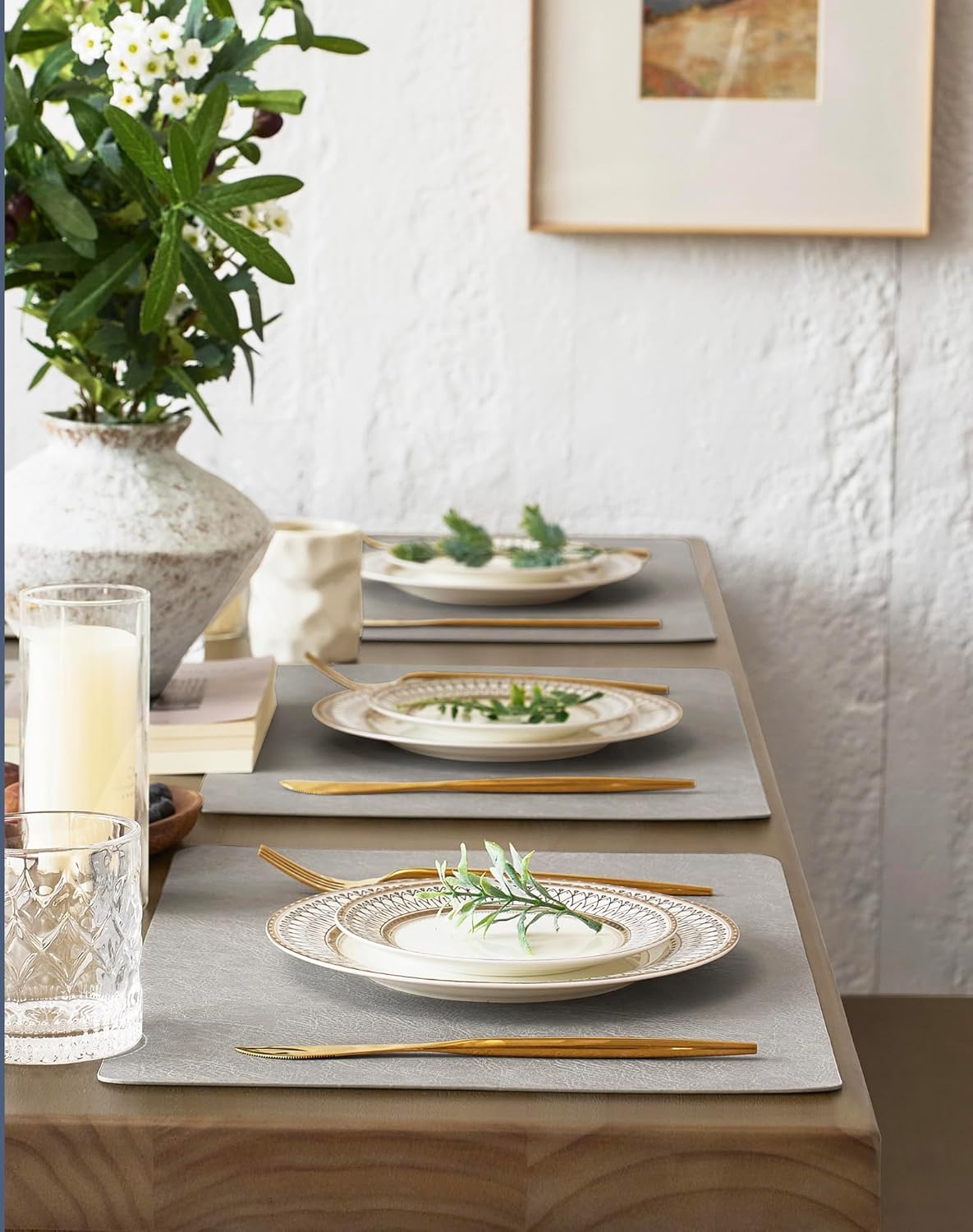 Leetaltree Reversible Faux Leather Placemats 12x17 Inch, Set of 8, Heat Resistant Waterproof Table Mats, Non-Slip