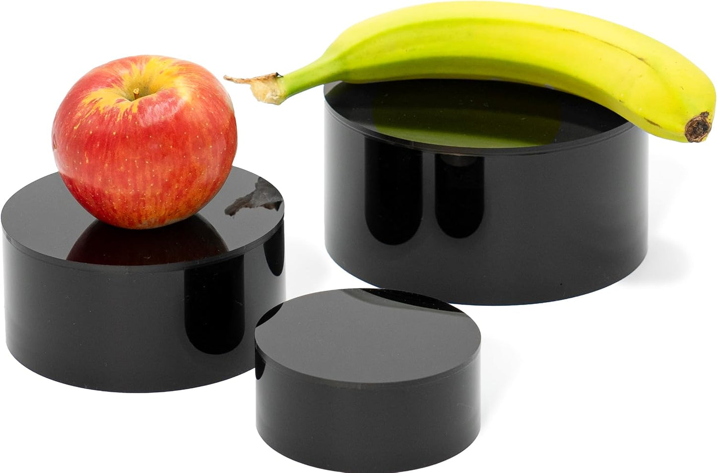 Sizes Acrylic Round Cylinder Display Nesting Riser Stands / 6", 5", 4 / Black / Set of 3