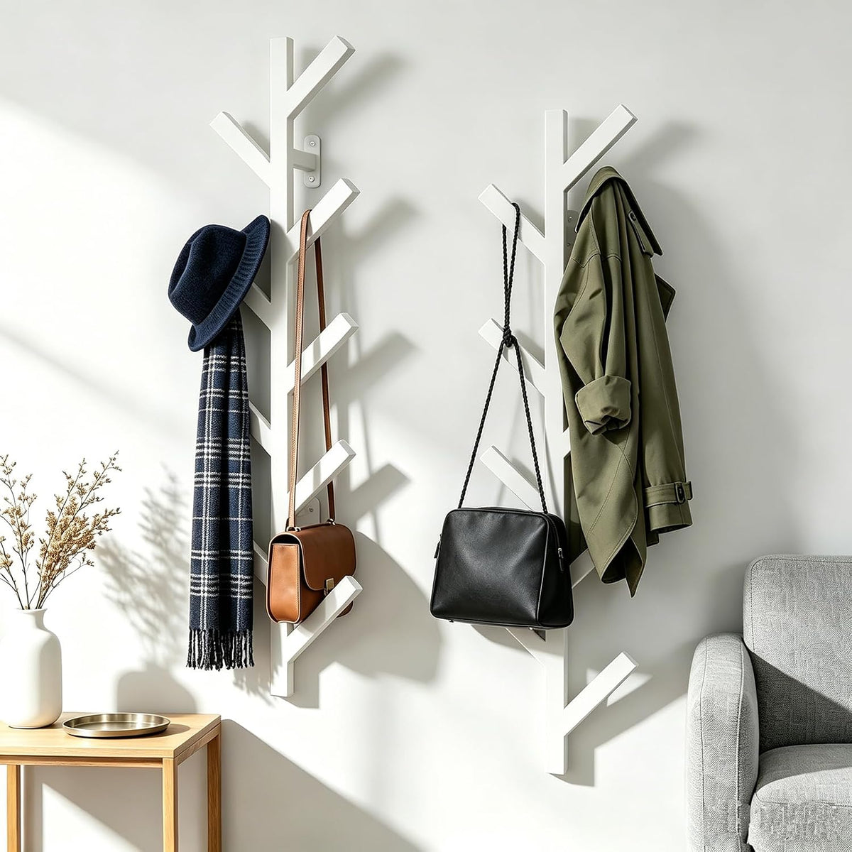 Vlush 2Pack Wall Mounted Coat Rack - 9 Hooks, Modern Metal Design, for Hats, Coats and Bags - Suitable for Entryways
