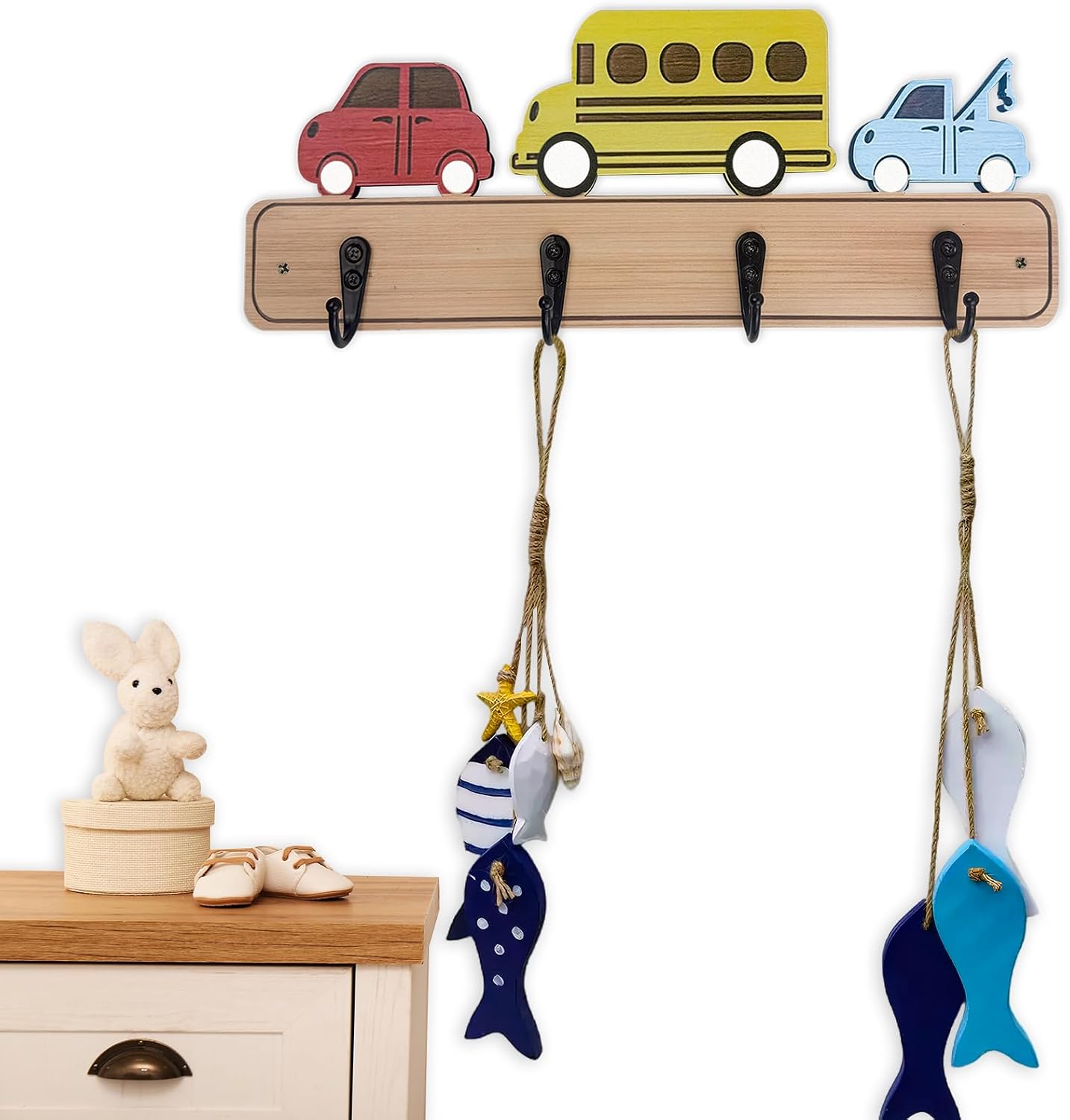 Wood Decorative Kids Wall Hooks for Hanging Giraffe Elephant Safari Nursery Decor for Clothes / Car