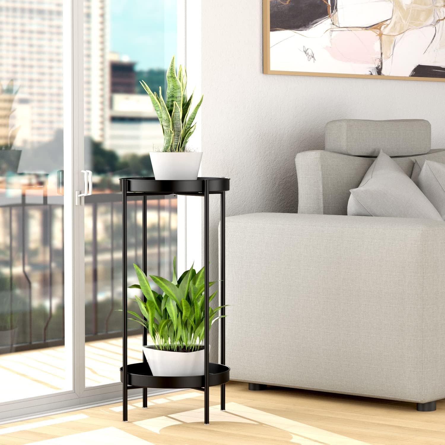 2 Tier Plant Stand Indoor Outdoor - 10.5in Width 24in Tall Flower Pot Rack | Heavy Duty Metal Plant Table Planter