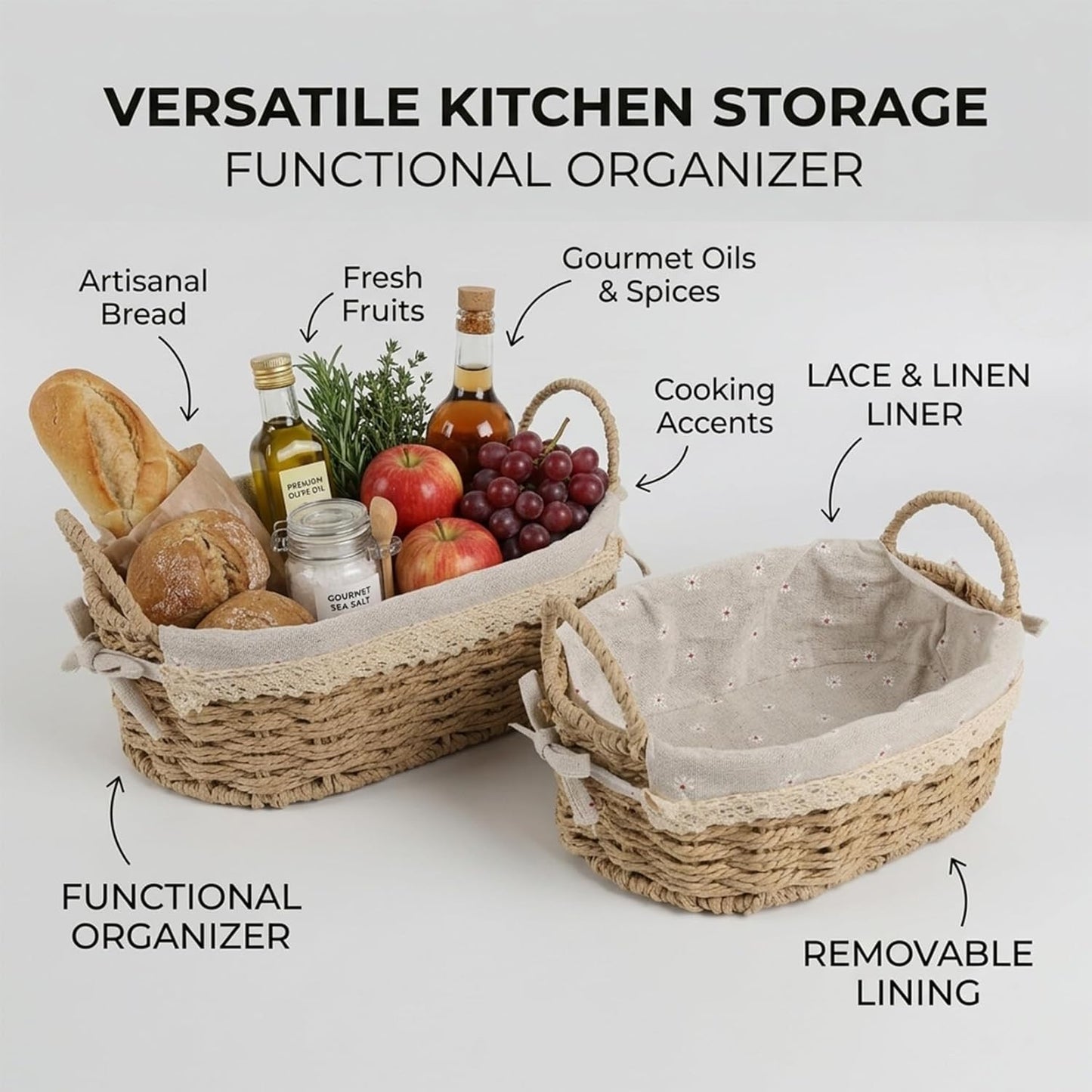 Wicker Basket / Small Woven Storage Baskets / Oval / Set of 2