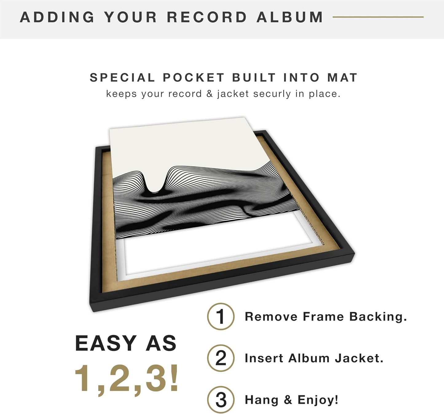 MCS Single Matted Record Album Frame, 15x15, Black | Single Matted Frame Displays Vinyl LP Record And Jacket For Album
