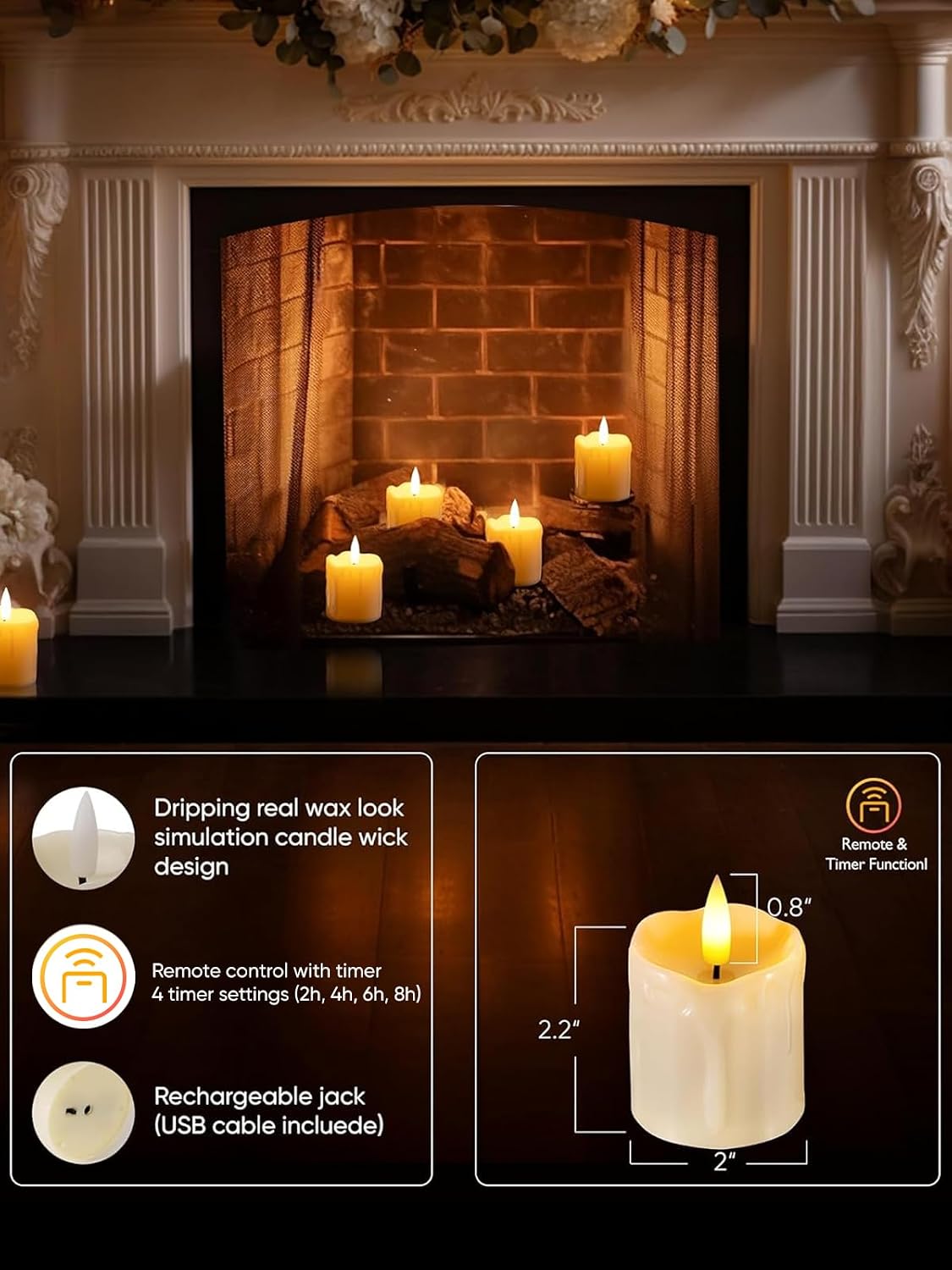 Homemory Rechargeable Flameless Candles with Timer Remote, 2" x 2" Realistic Battery Operated LED Votive Tea Lights