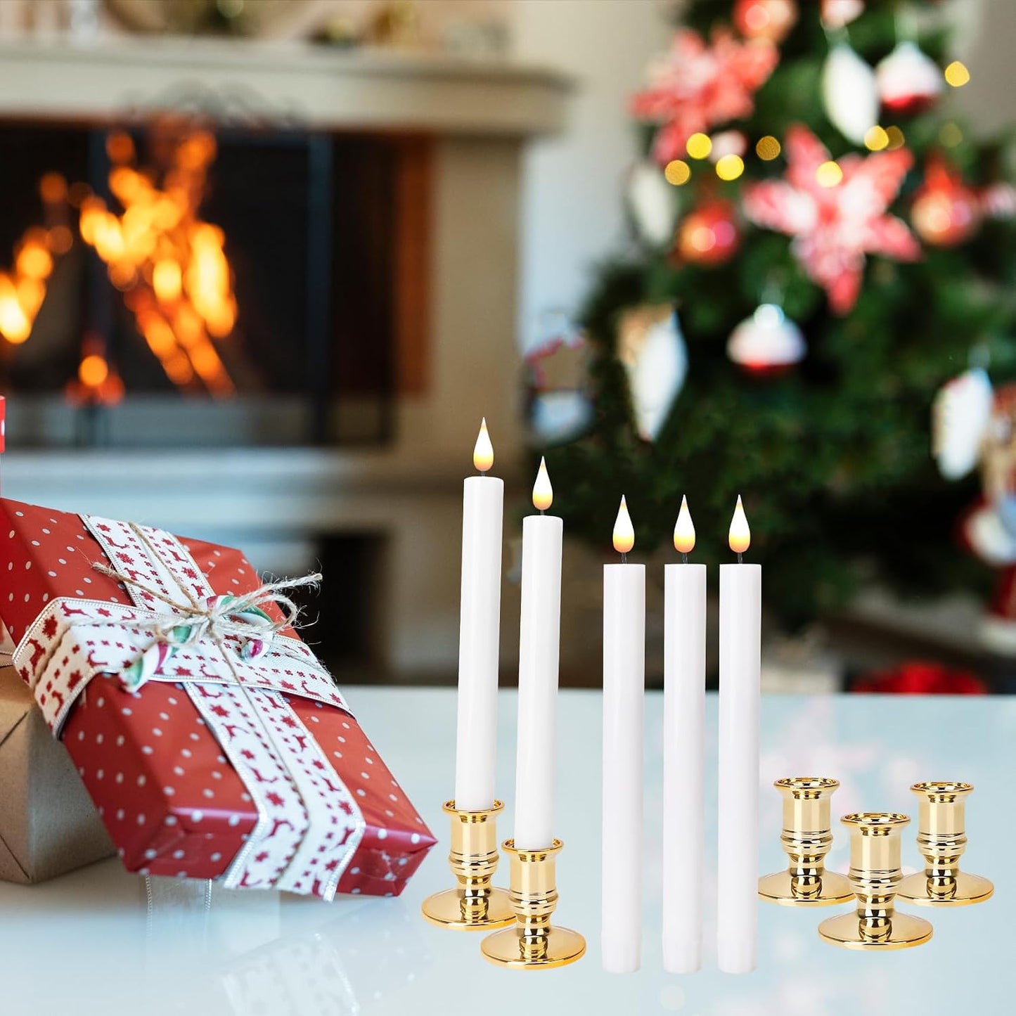 LED Flameless Window Candles with Remote Timer 10 PCS Battery Operated Flickering Taper Candle Lights with Removable