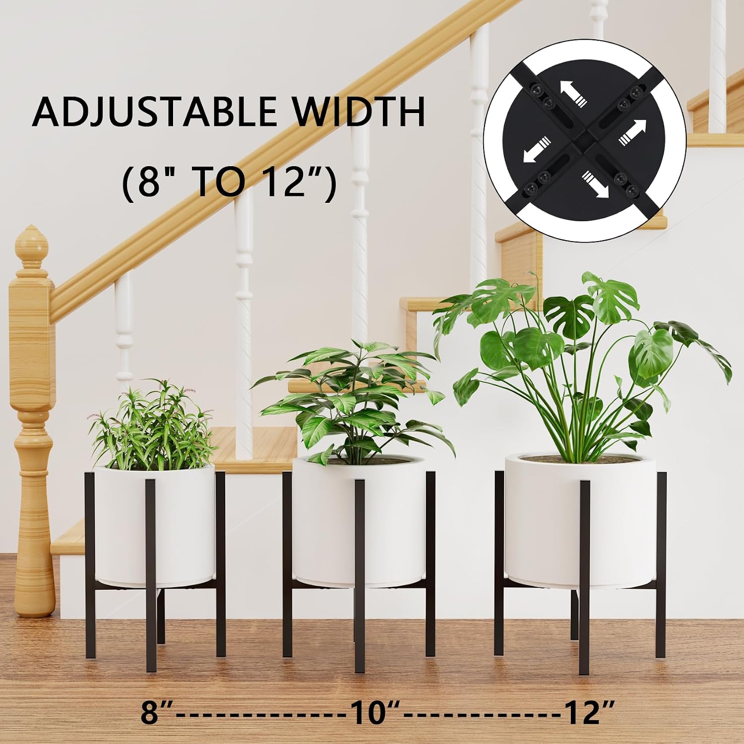 Linpla 2-Pack Adjustable Metal Plant Stand Indoor Outdoor - Fits 8 to 12 Inches Pots - Mid Century Modern Planter Stand