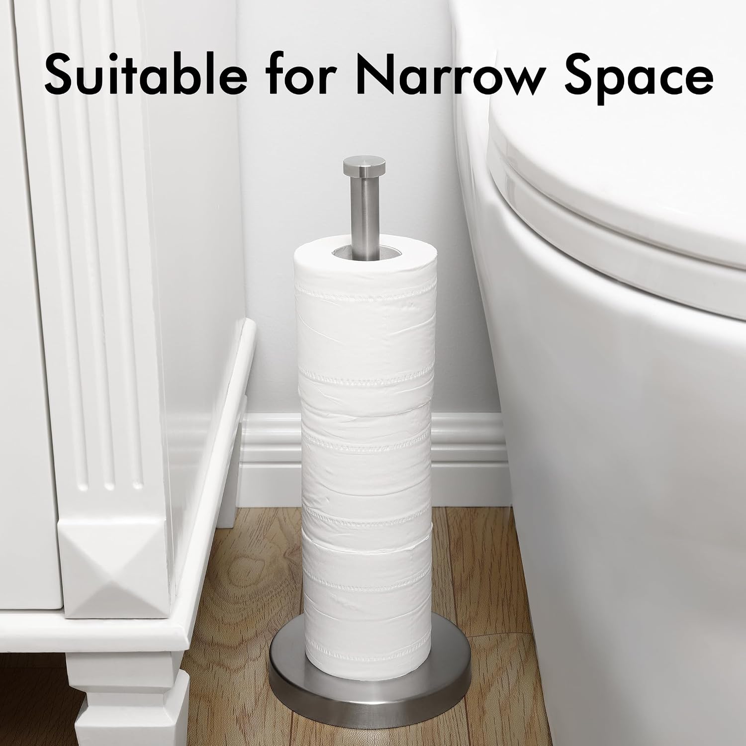 KES Toilet Paper Storage Stand, Holds 3 Rolls, Brushed Stainless Steel | Heavy Base Prevents Tipping, Rustproof SUS304