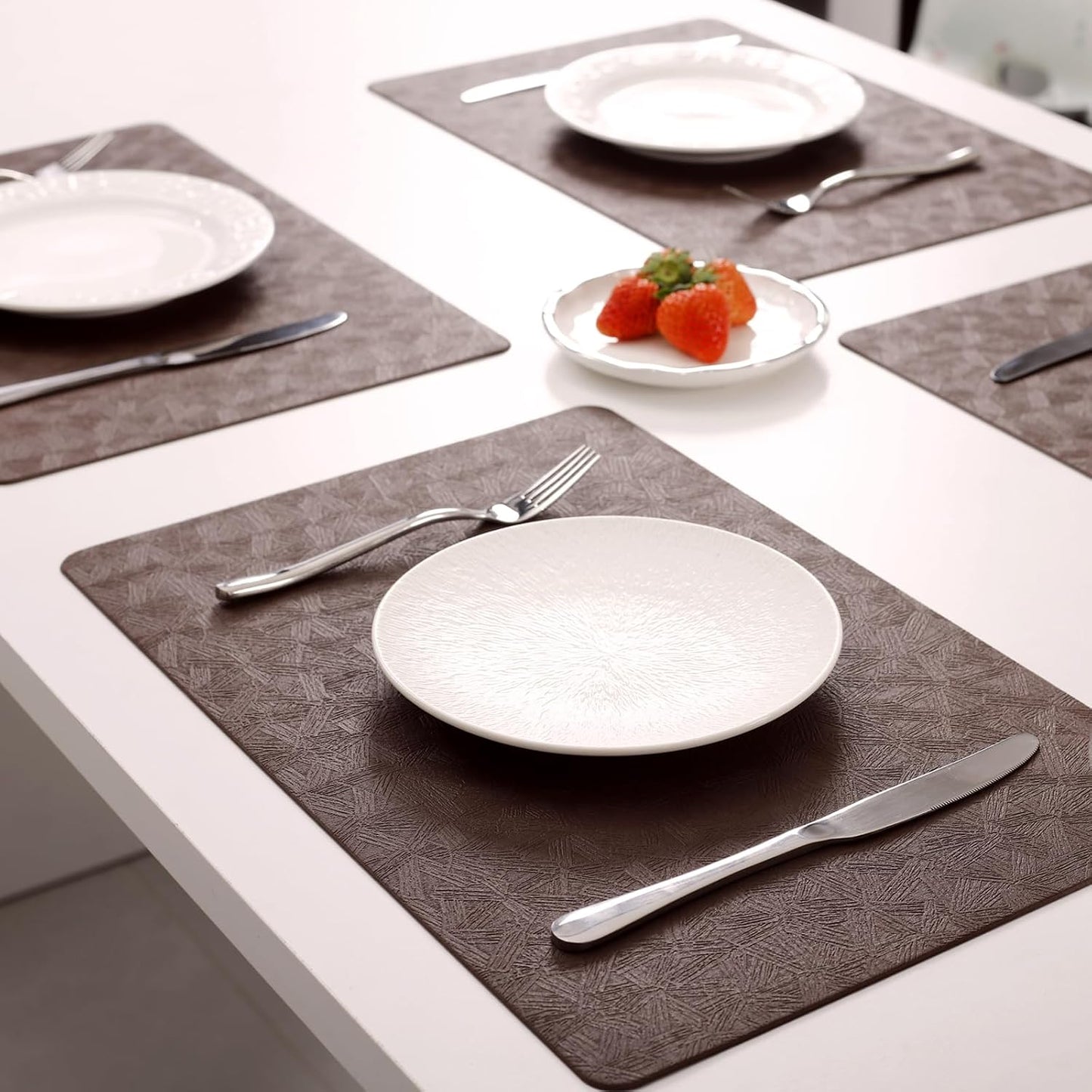 Brown Vinyl Placemats Set of 8 Waterproof Wipeable Table Mats | Heat Resistant Easy Clean Place Mats Faux Leather Table