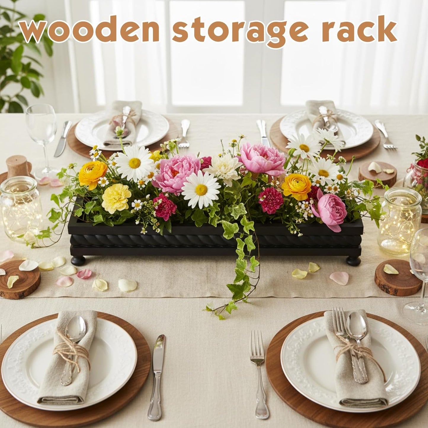 Spring Decorative Wooden Tables Centerpiece Tray / Black / Set of 24