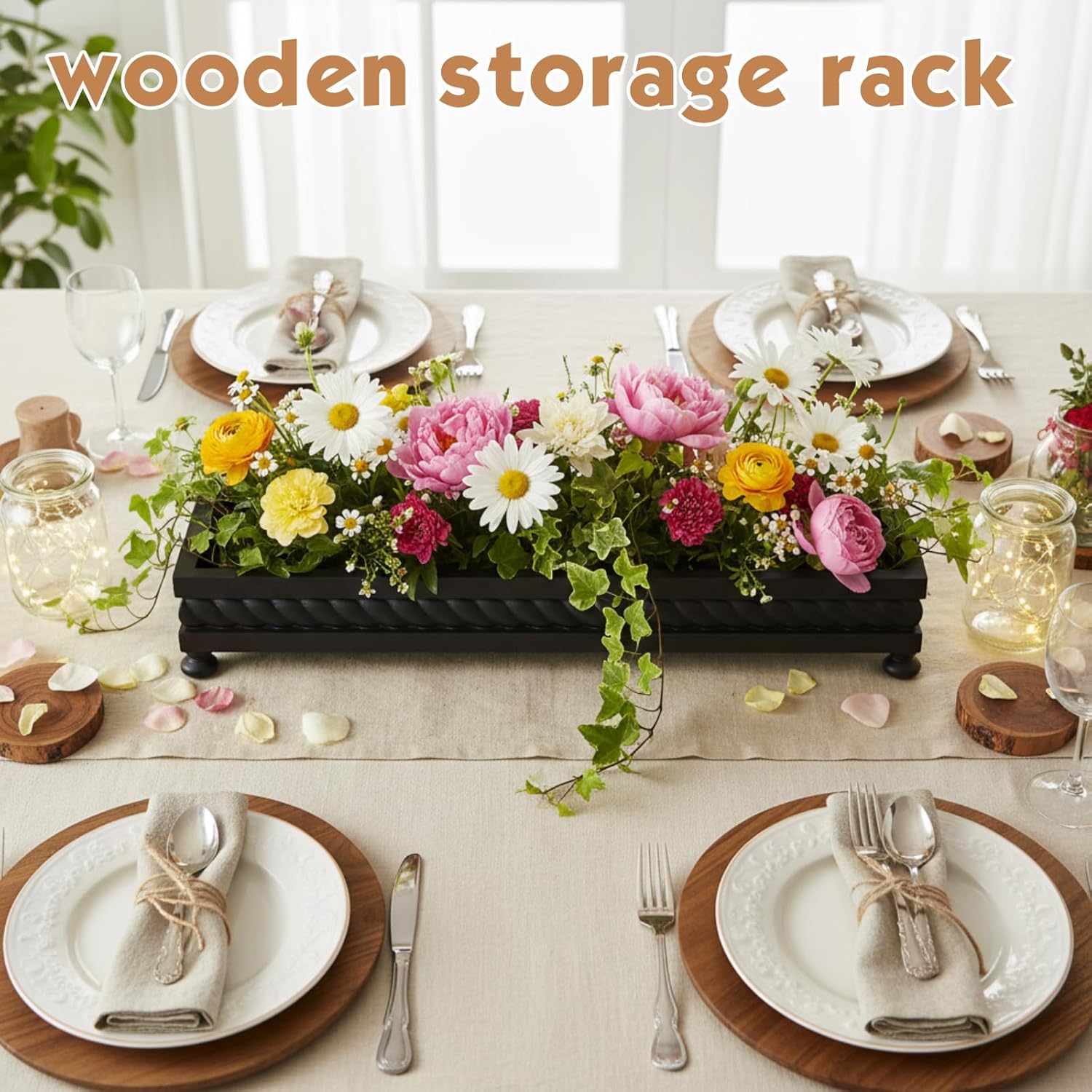 Spring Decorative Wooden Tables Centerpiece Tray / Black / Set of 24