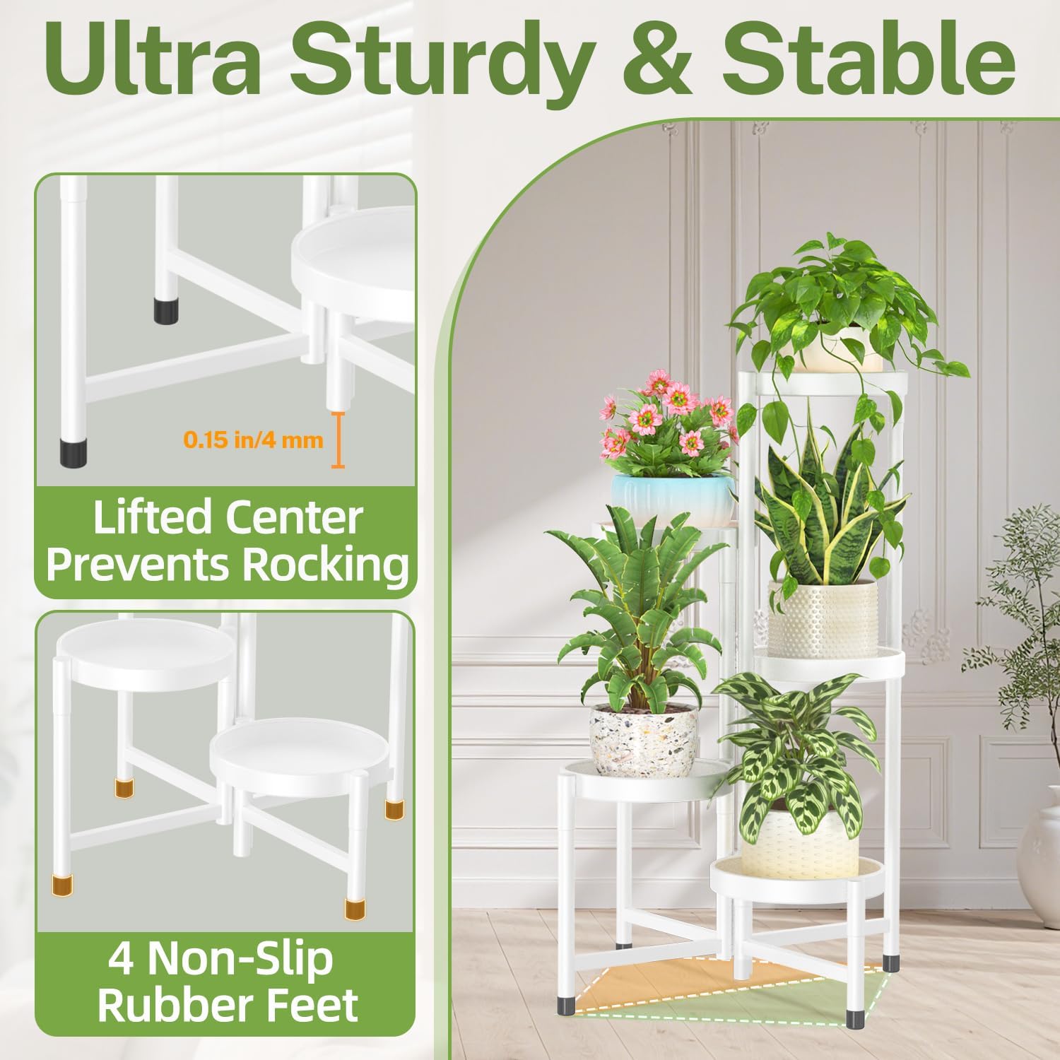 iDavosic.ly Plant Stand Indoor Outdoor, 5 Tier Metal Corner Shelf, White | Tiered Flower Display Holder, Folding Multi