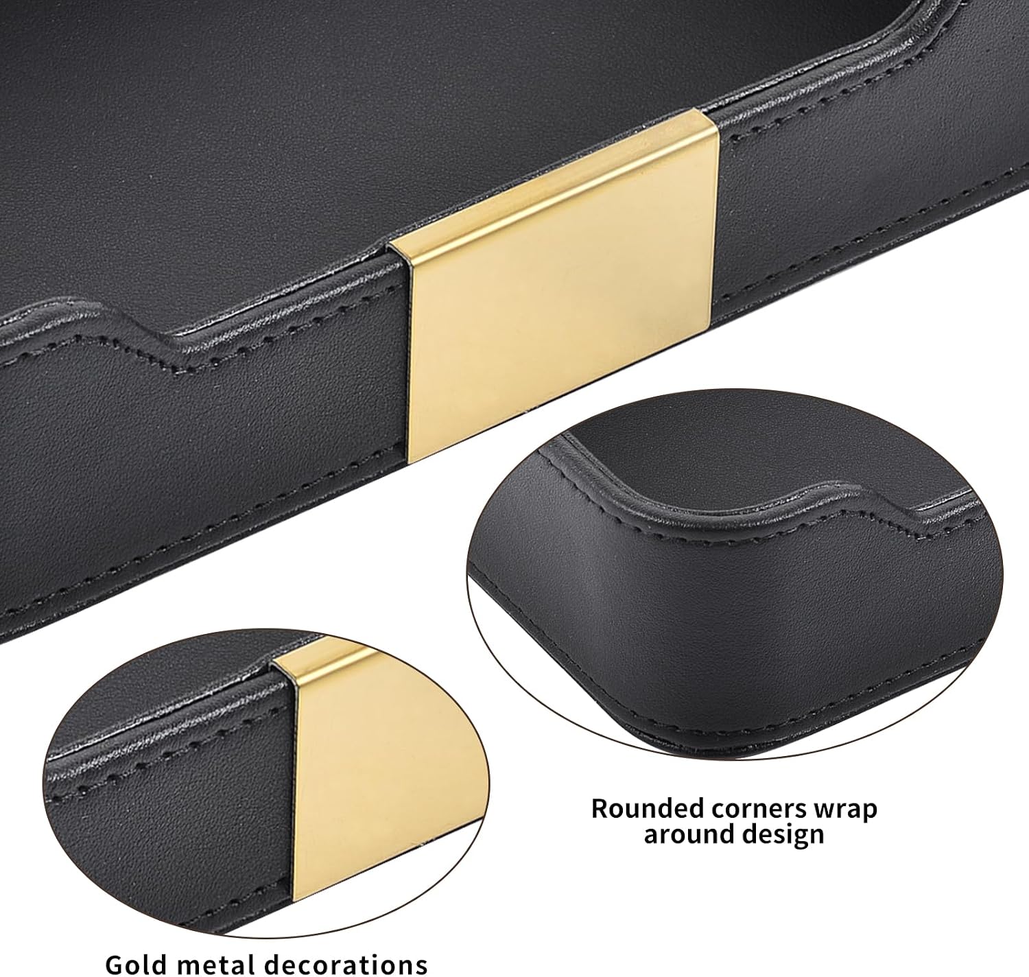 Leather Valet Tray Desktop Storage Organizer / 8.5 x 5.8 x 1.9 / Black