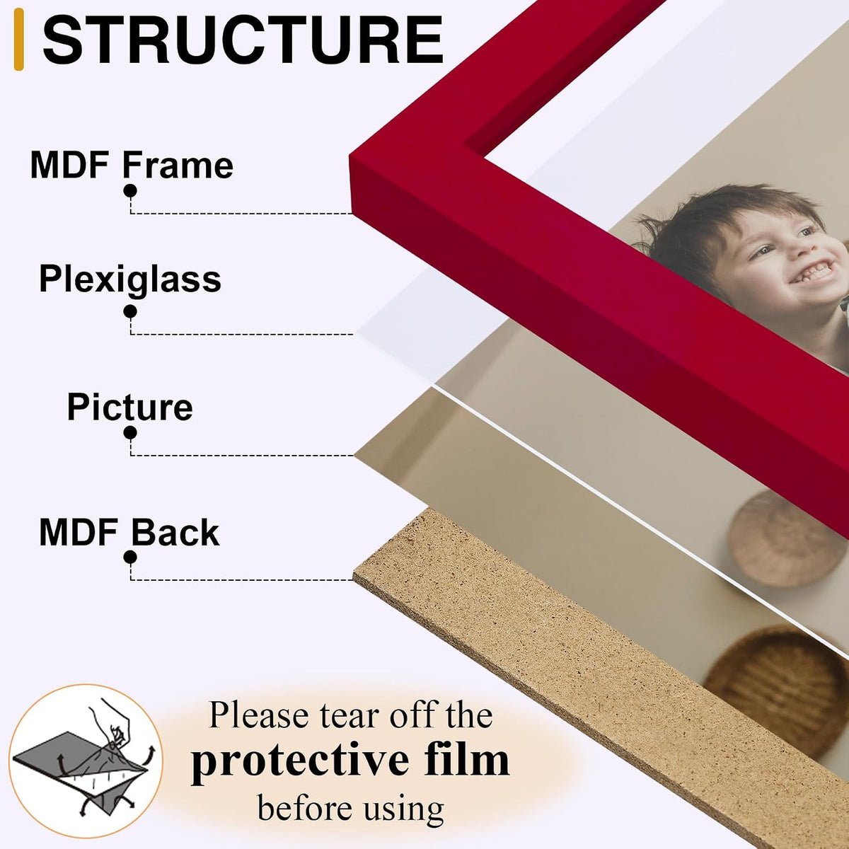 decorUhome Red Triple 8x10 Picture Frame Vertical, MDRD08 | "Z" Shape Folding Design Engineered Wood Trifold Photo