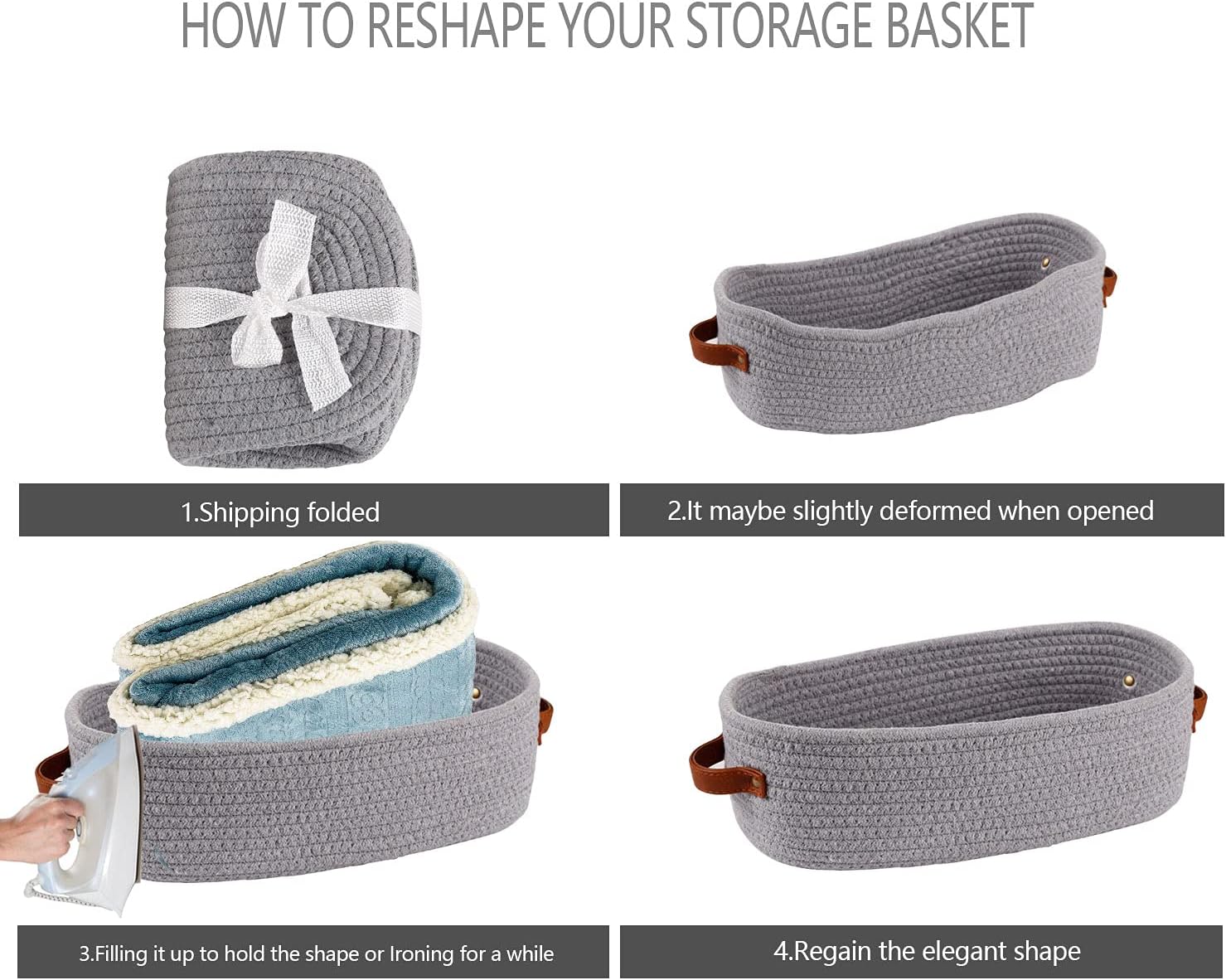 Cotton Rope Small Woven Toilet Paper Room Storage Basket / Gray / 13 x 5.9 x 4