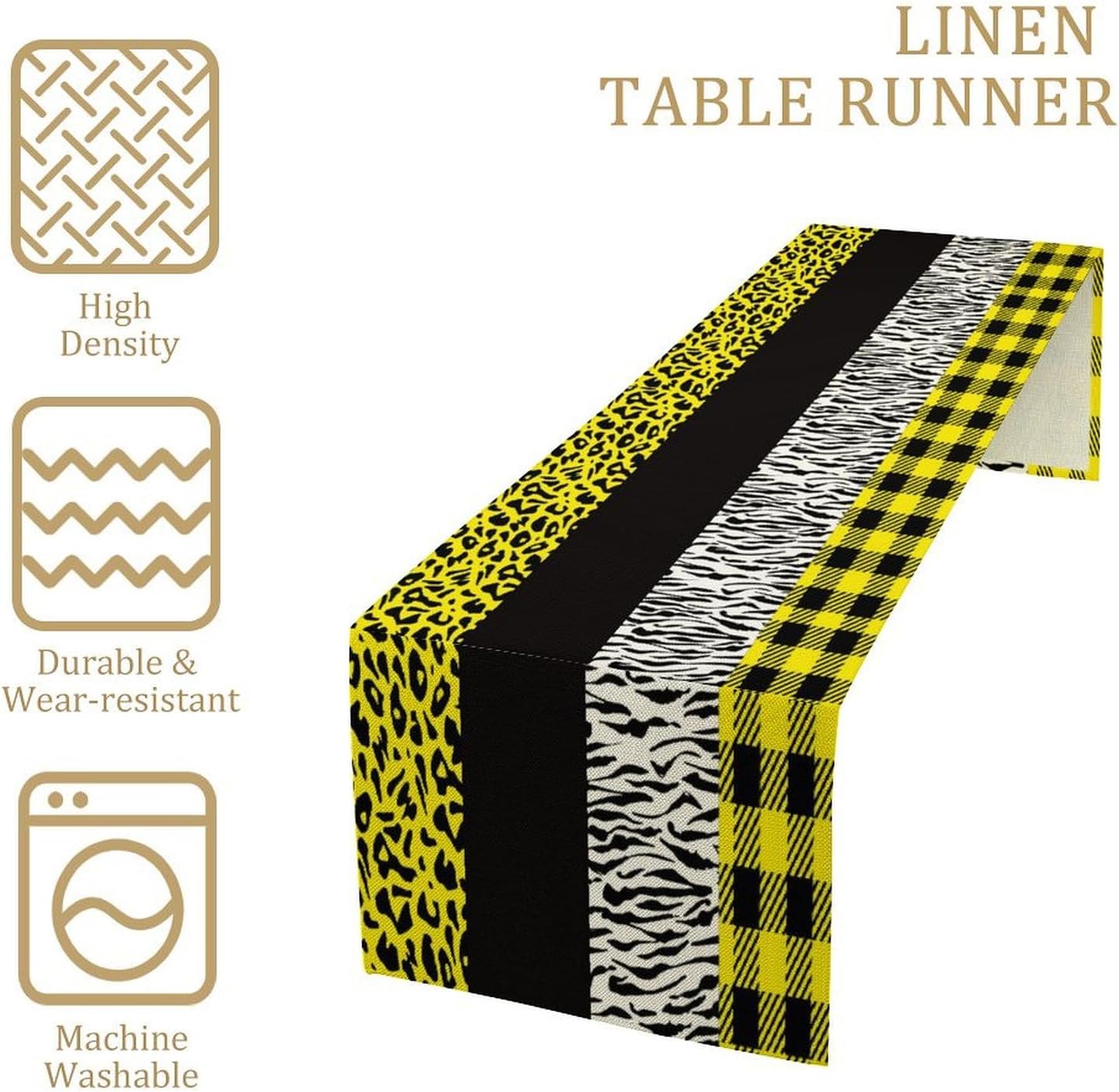 Leopard Print Table Runner Yellow Black Zebra Stripe Cheetah Print African Wildlife Pattern Geometric Splice Pattern