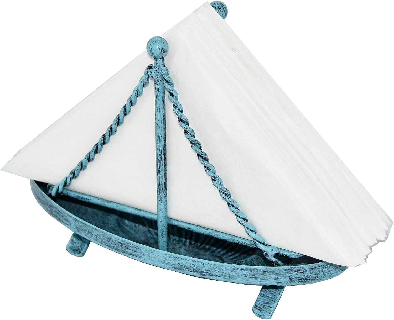 Metal Sailboat Shaped Napkin Holder / Turquoise