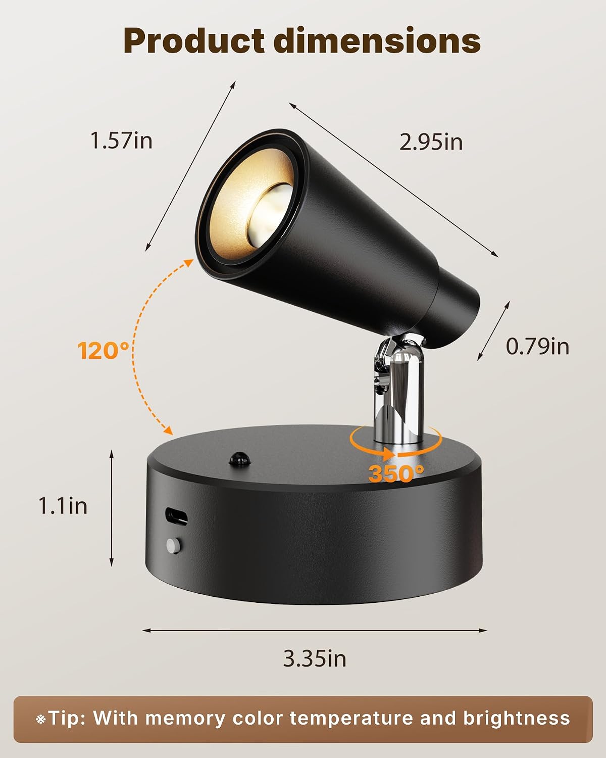 LED Spotlights Indoor, 5000mAh Rechargeable Battery Powered Picture Lights, Dimmable&Timer, 3CCT, Cordless LED Uplights