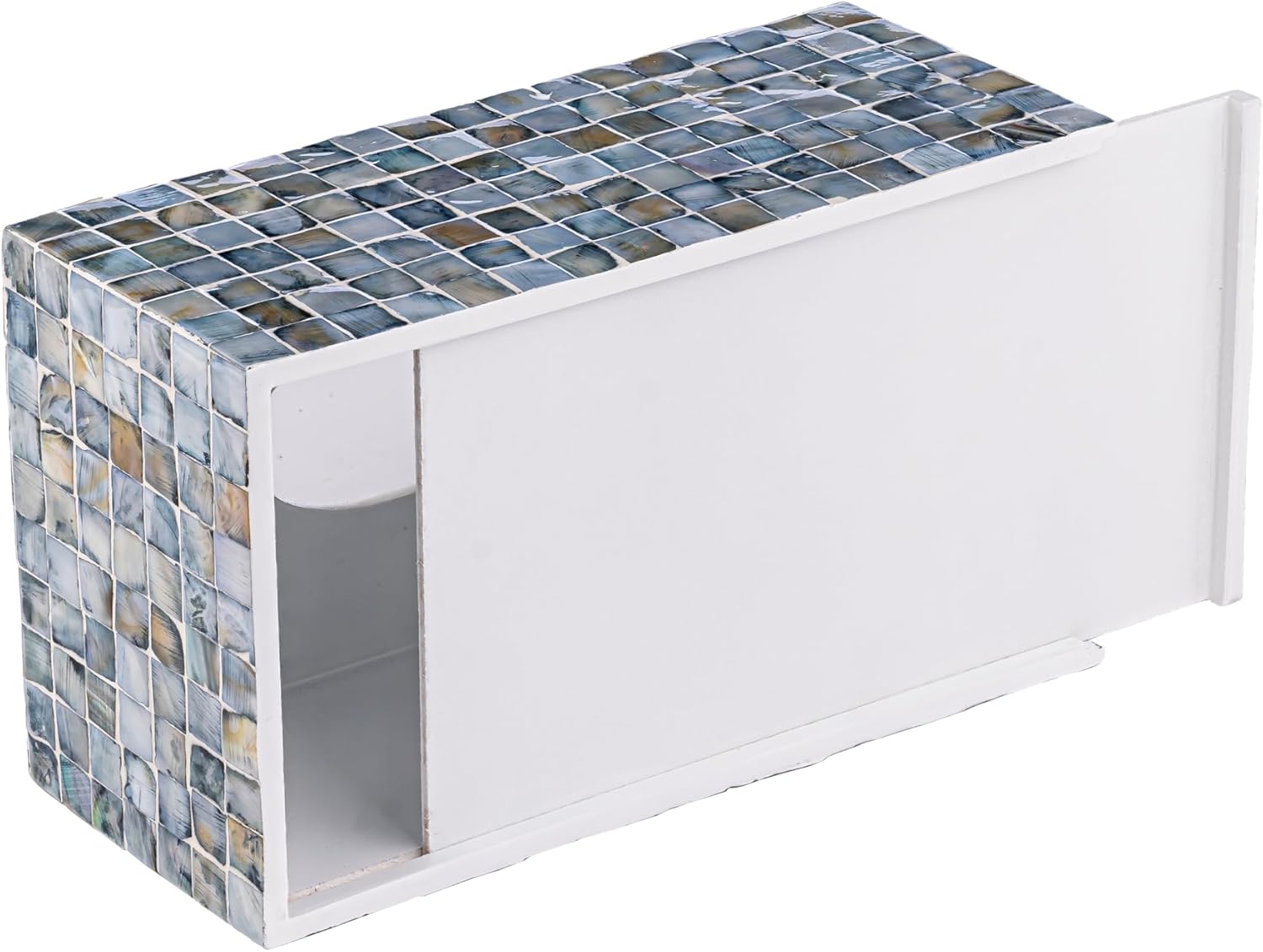 Rectangular Mother of Pearl Tissue Box Capiz Shell Handmade Rectangle Tissue Box / 10.2 x 5.9 / Blue