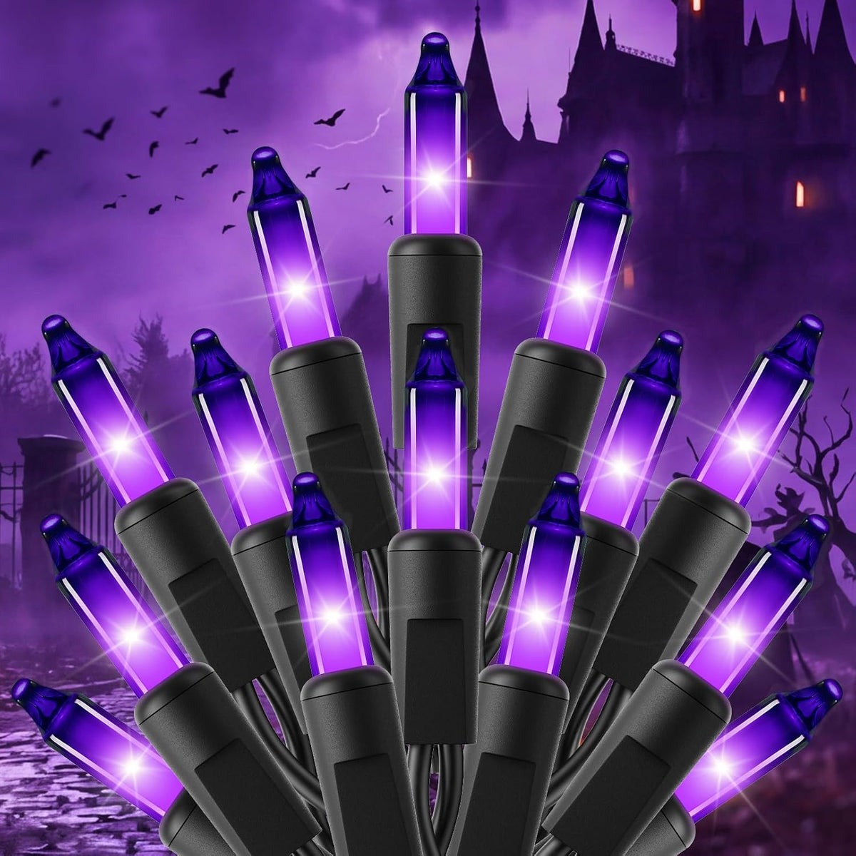 Minetom Purple Halloween Mini Lights, 100 Count 20 Feet Mini String Lights