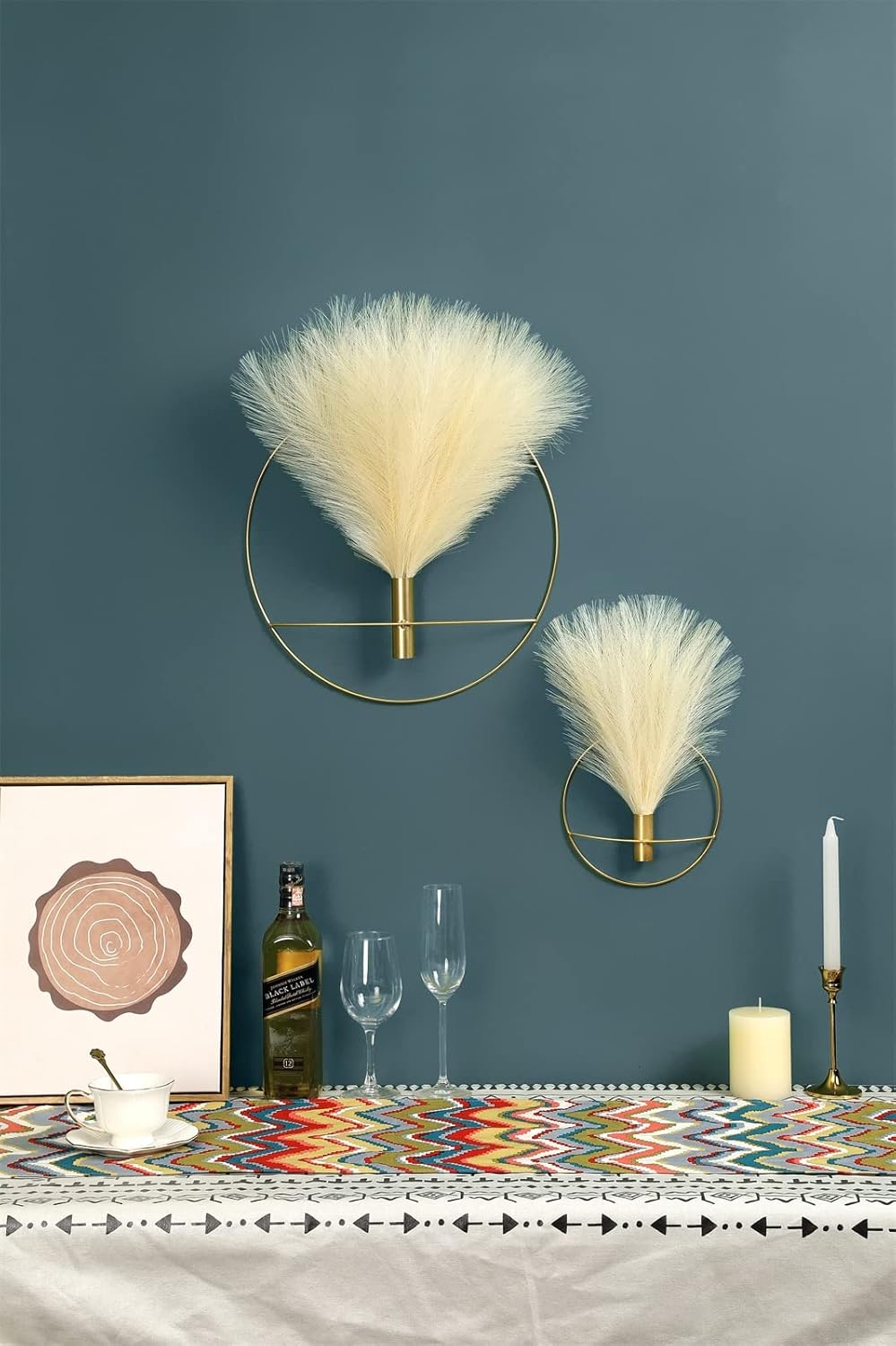Boho Wall Decor / 01-pampas-coffee - Black Ring / S 7.8inch