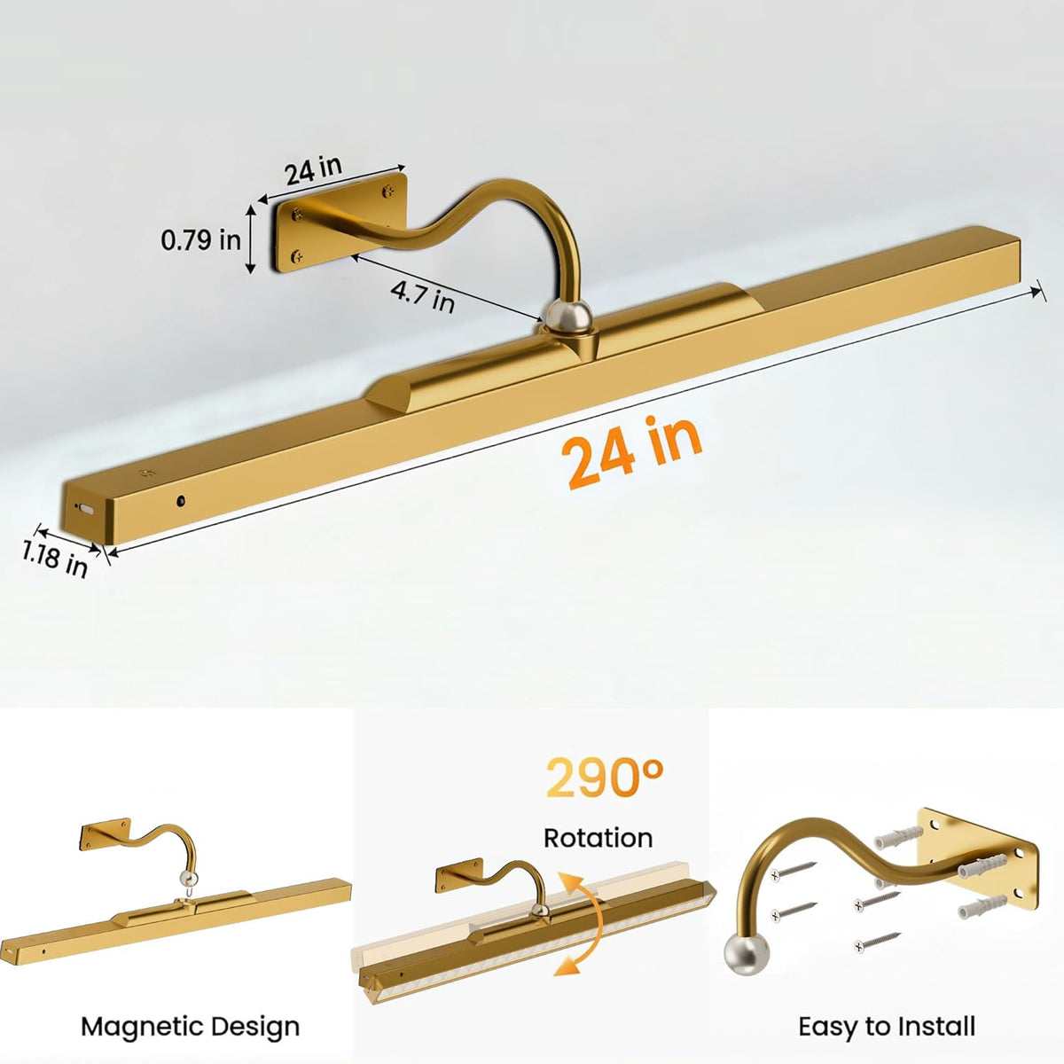 24 Inch Picture Light for Wall - Battery Operated Wireless Wall Sconce with Remote & Timer for Artwork, Portrait, Photo