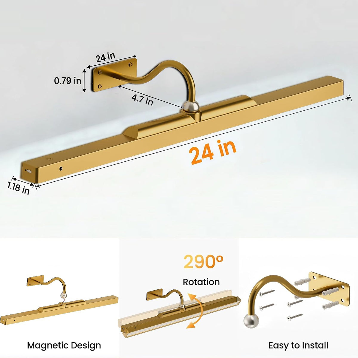 3 Pack Picture Lights Battery Operated 6000mAh - 24Inch Wireless for Gallery, Museum, Mirror, Picture Frames & Office