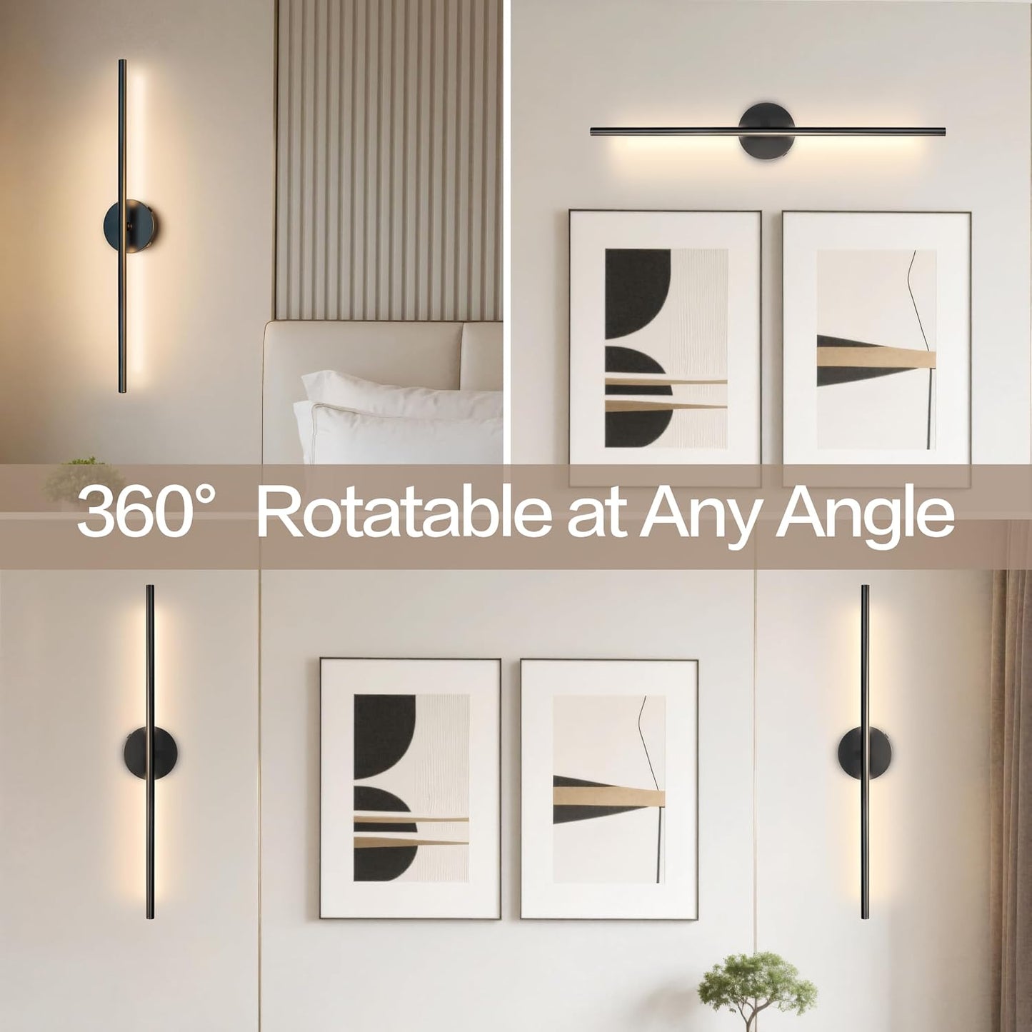 Rechargeable Wall Sconce Set of Two, Modern Wireless Black Wall Sconces with Remote, 28.35Inch Dimmable Indoor Home