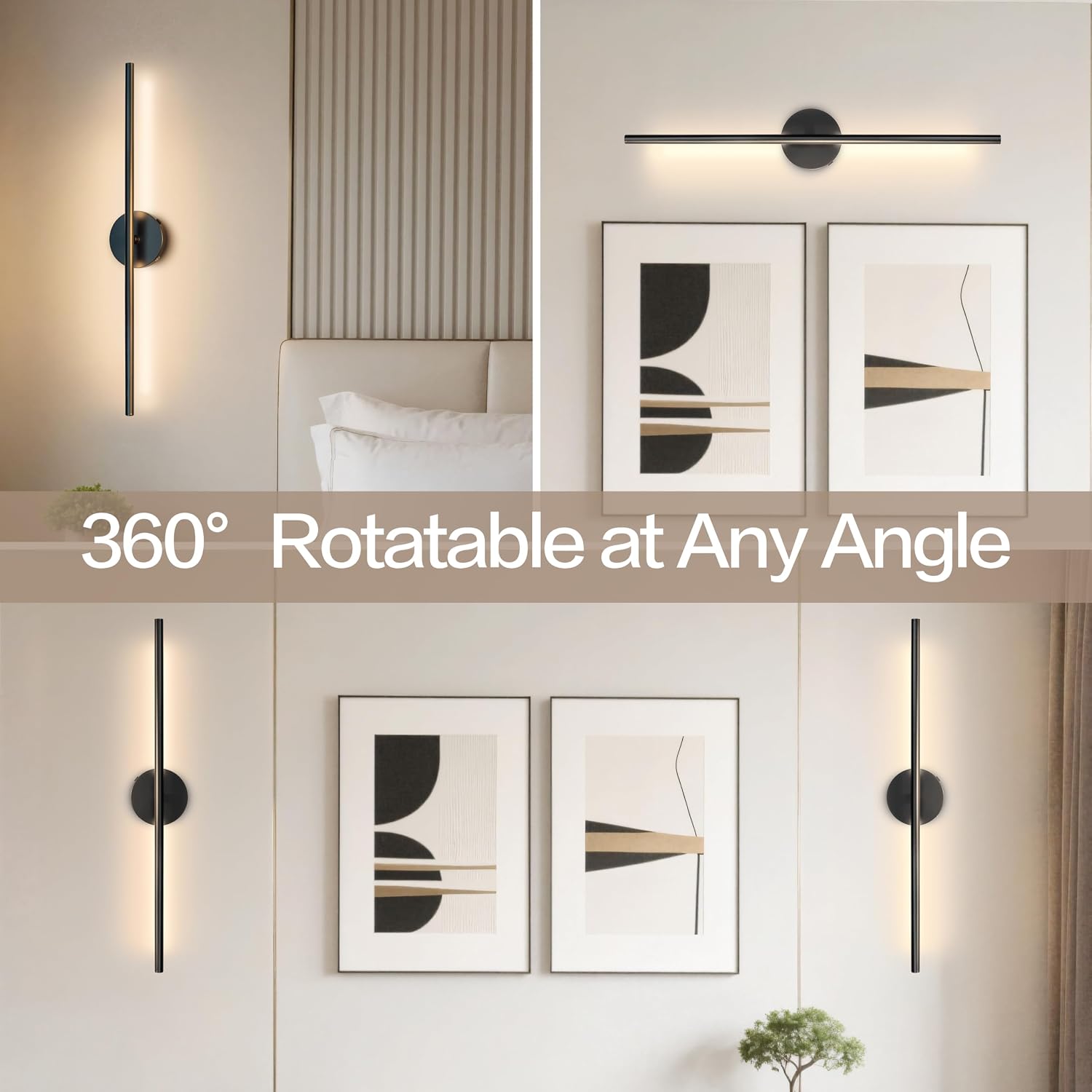 Rechargeable Wall Sconce Set of Two, Modern Wireless Black Wall Sconces with Remote, 28.35Inch Dimmable Indoor Home