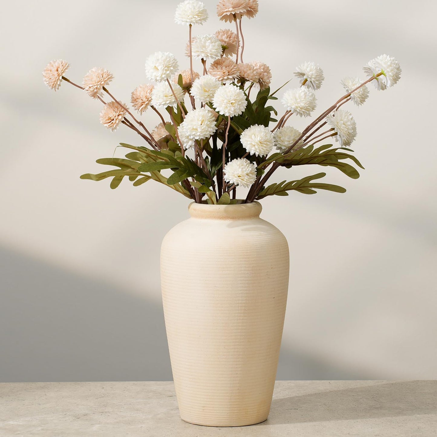 10.8" Tall Large Vintage Ceramic Flower Vase / 101-rustic / White