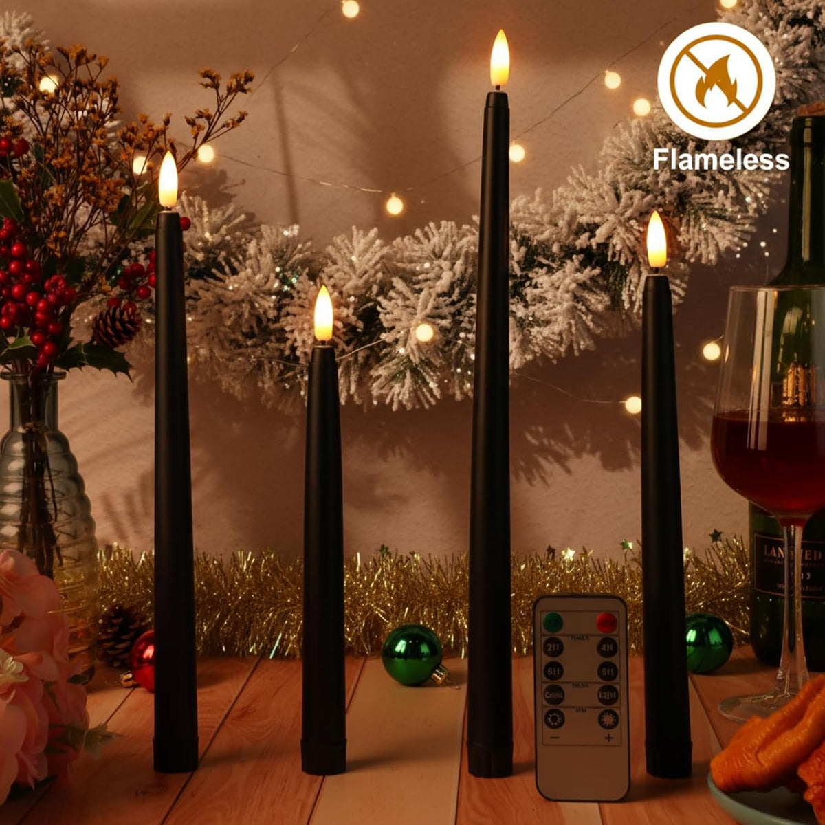 Rossesay 28 Pcs Flameless Taper Candles with Timer Remote 4 Sizes of 8.5", 9.6", 10.83", 12.8" LED Flickering Taper
