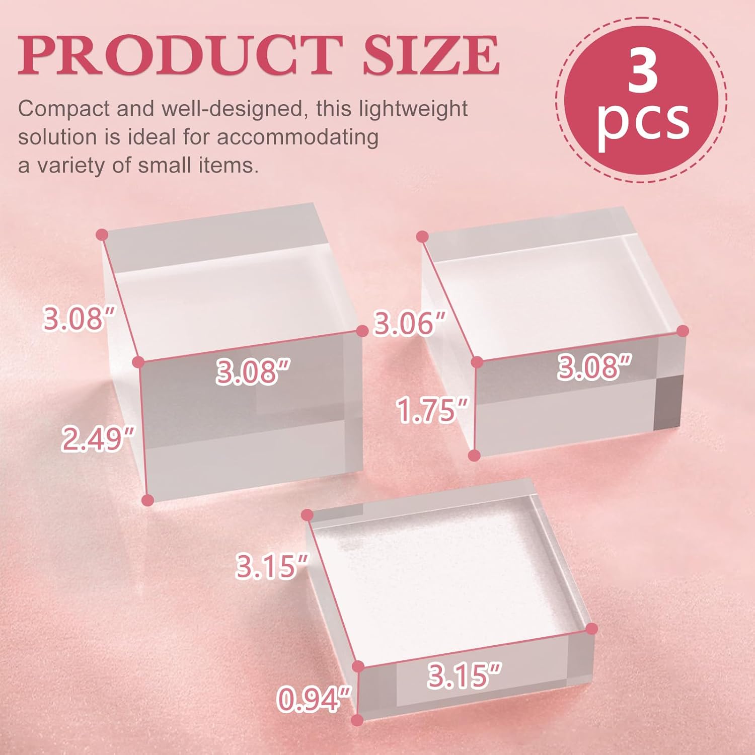 Acrylic Base Stand Acrylic Blocks for Display Trophy Base Square Cube / Clear / 3 x 3 / Set of 3