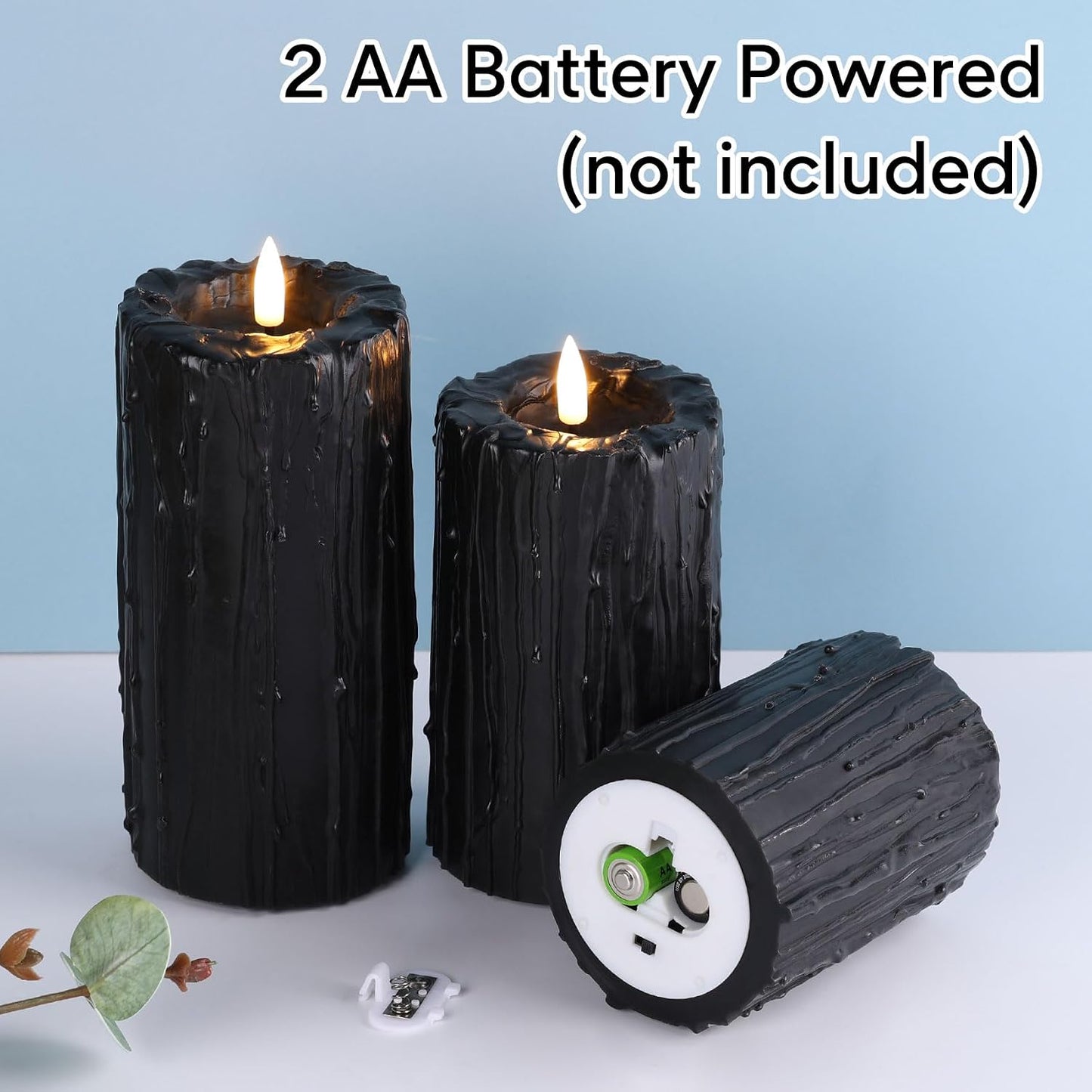 Black Dripping Wax Halloween Flameless Pillar Candles with Remote | Flickering Realistic LED Candles Set of 3, 2 AA