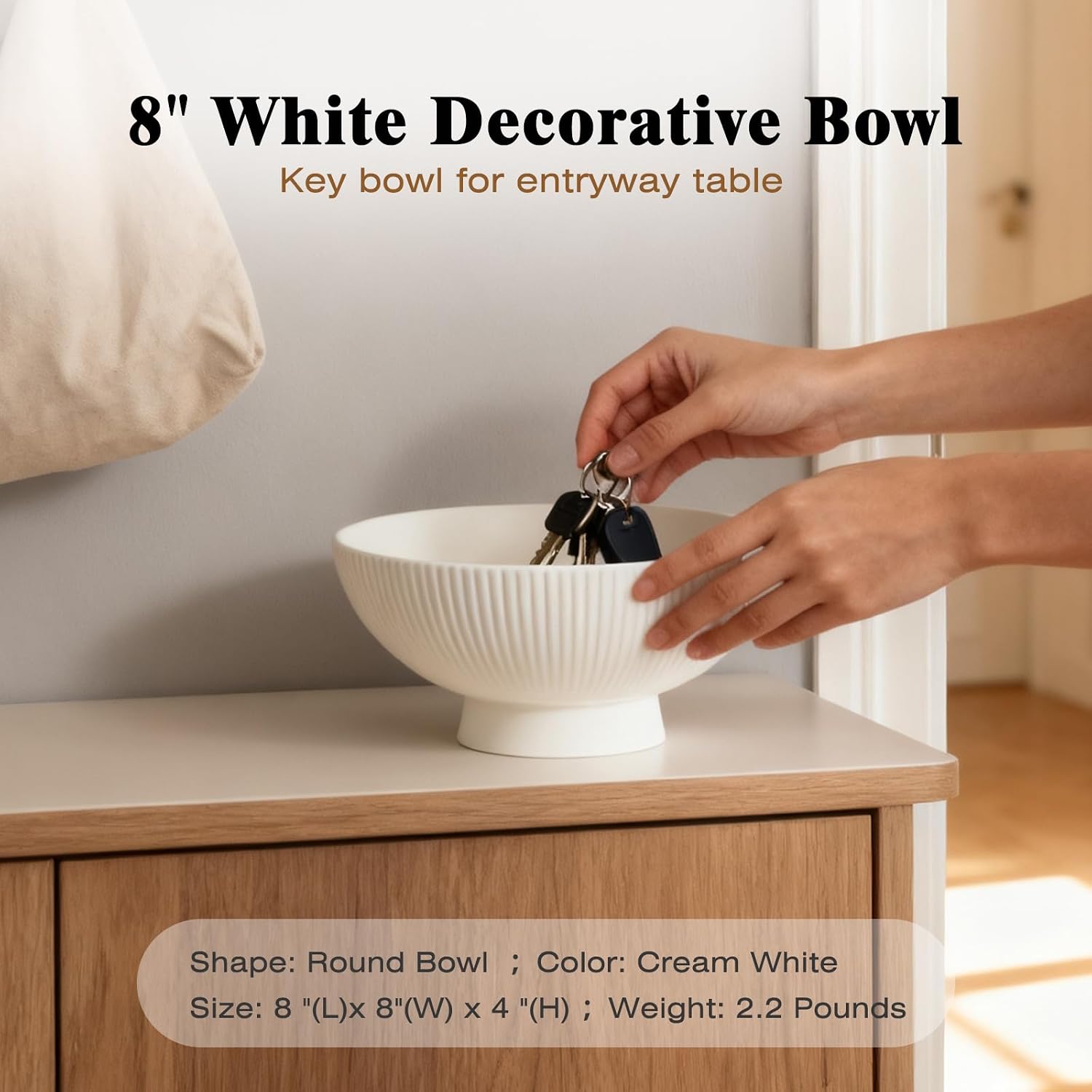 Decorative Bowl Fruit Bowl / Cream White / Modern / 8 Inch