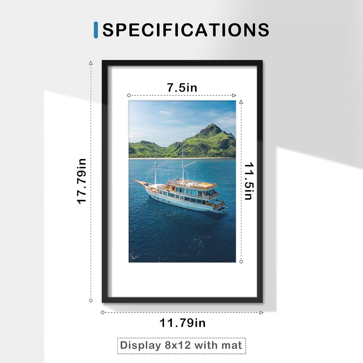 Wiscet 11x17 Picture Frame Set of 9, for Wall Hanging Display, Black | Display Pictures 8x12 with Mat or 11x17 without
