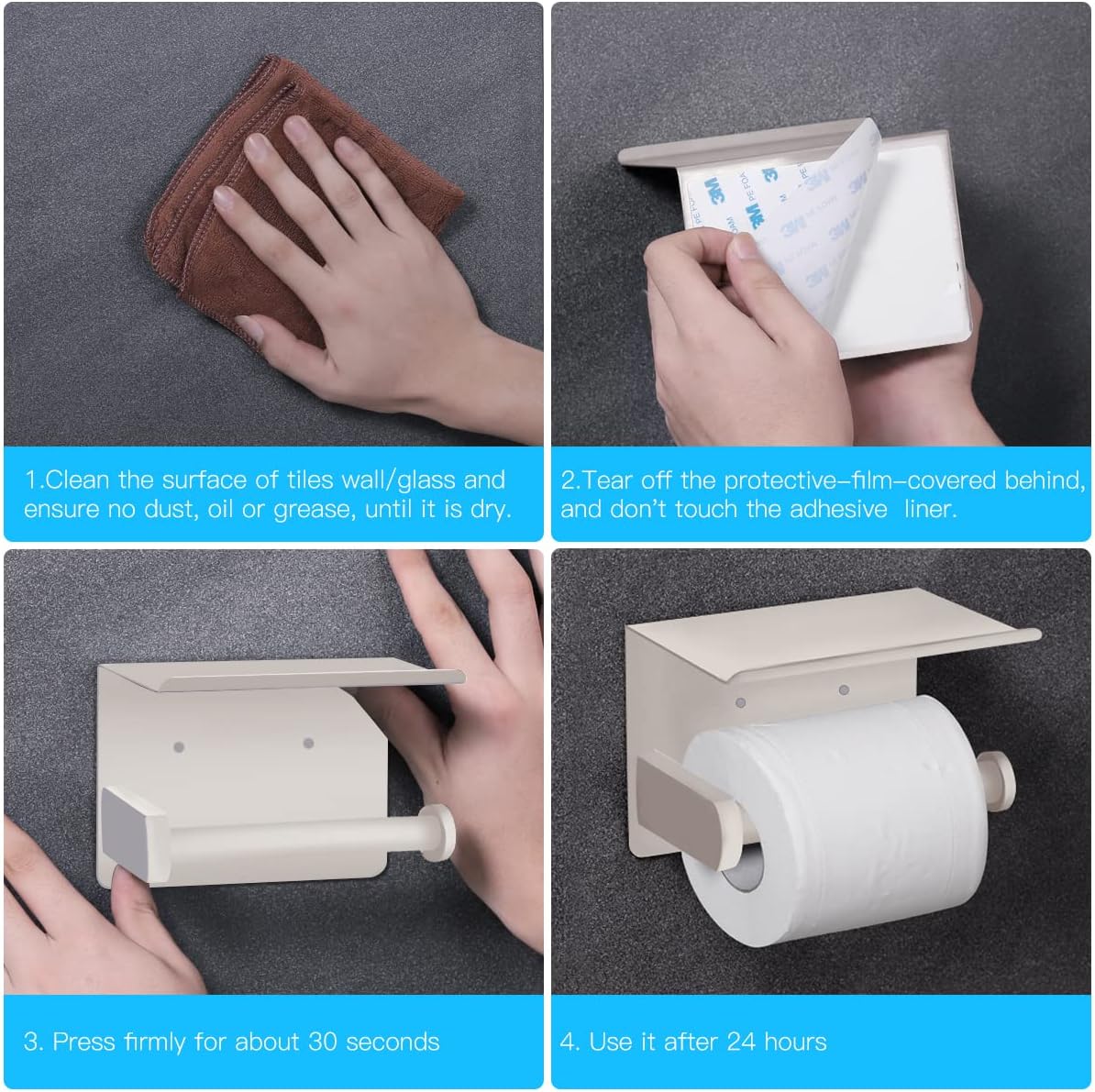 VAEHOLD Self Adhesive Toilet Paper Holder with Phone Shelf SUS 304 Stainless Steel Wall Mounted Toilet Paper Roll