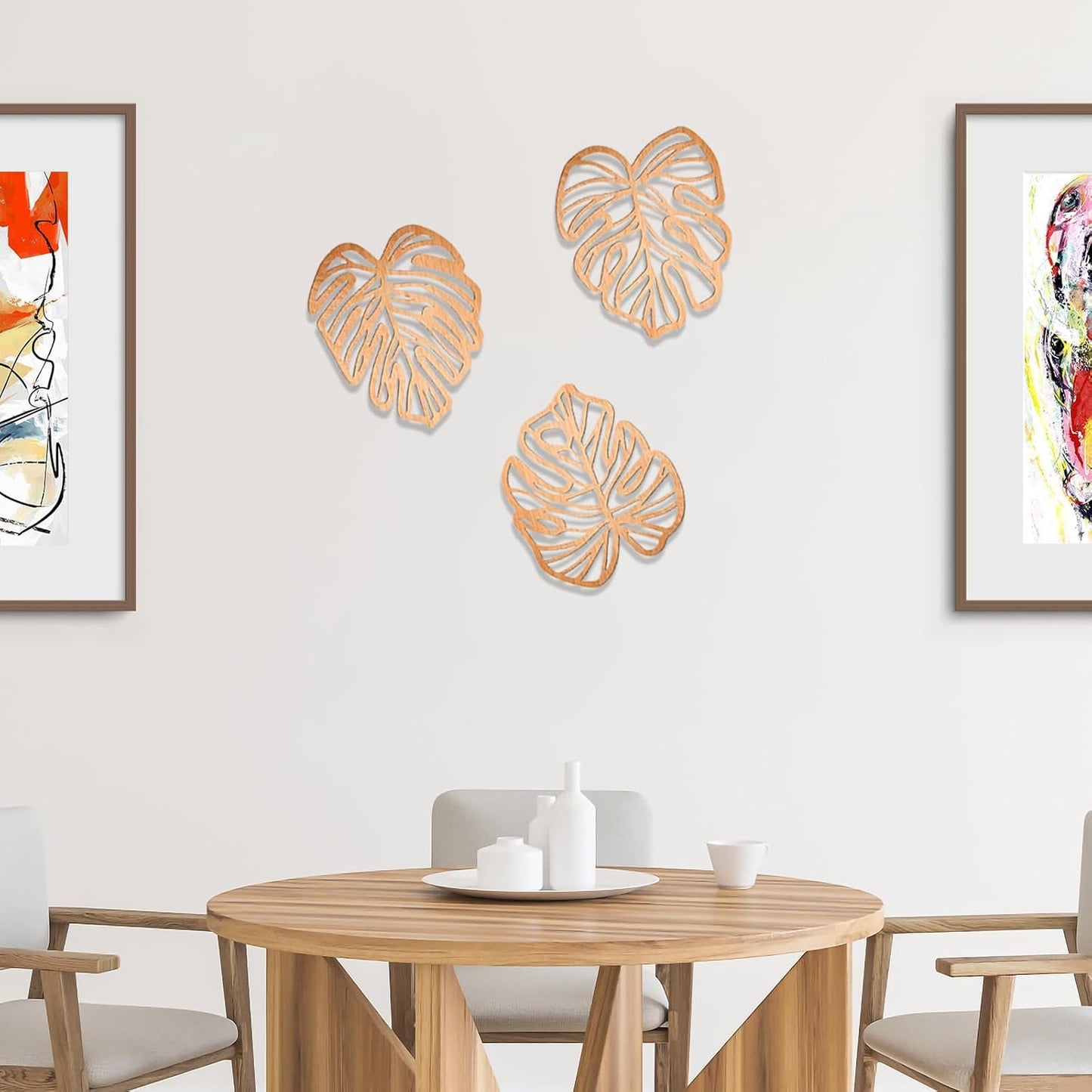 Wooden Natural Leaves Plant Wall Decor / Light Brown / Set of 3