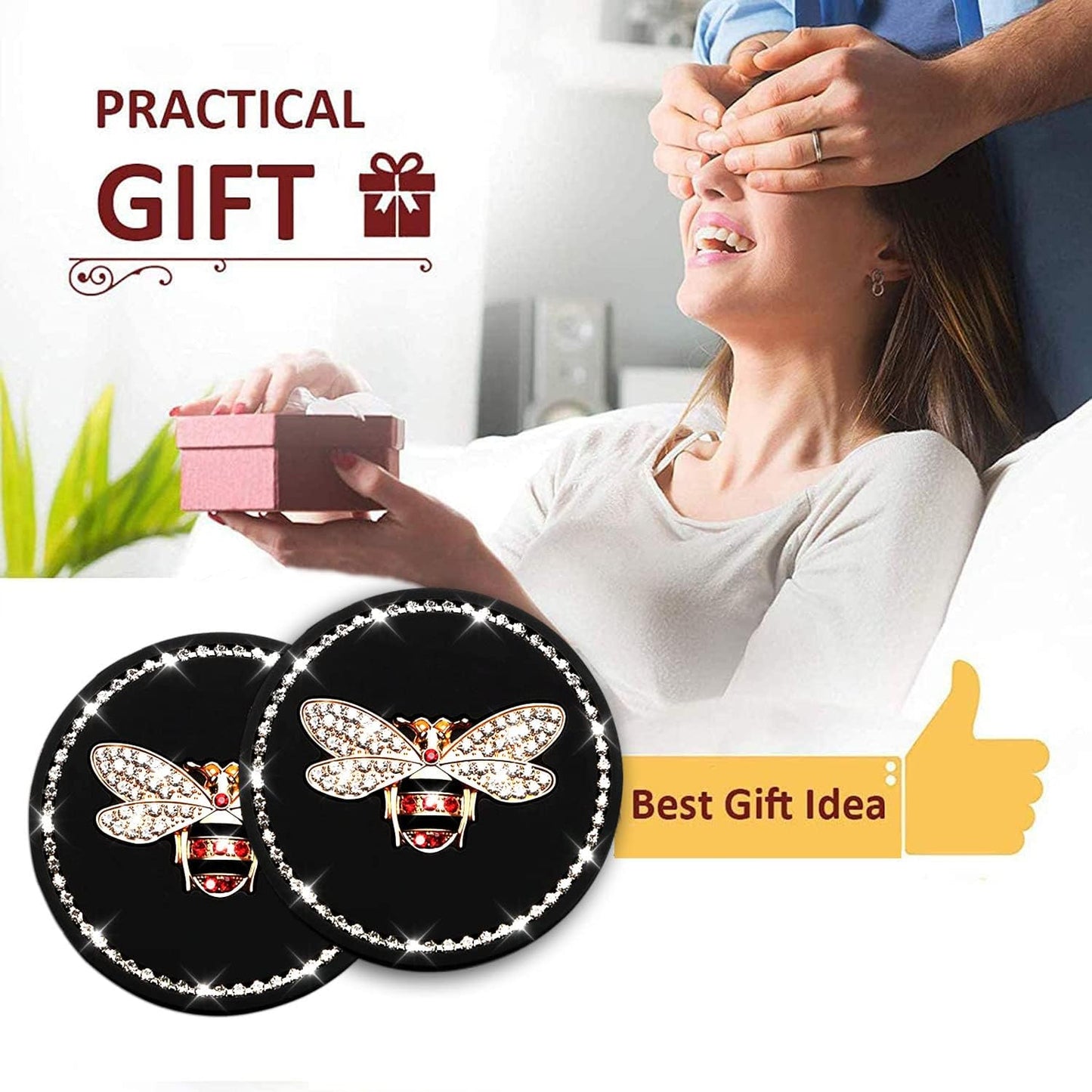 Bling Cup Holder Insert Coaster- Silicone Anti-Slip Shockproof / Bee / 2.75 Inch / Set of 4