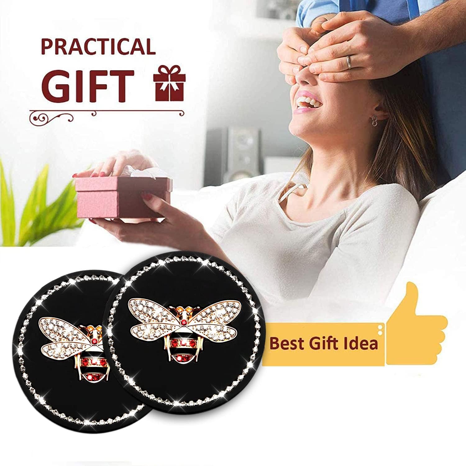 Bling Cup Holder Insert Coaster- Silicone Anti-Slip Shockproof / Bee / 2.75 Inch / Set of 4