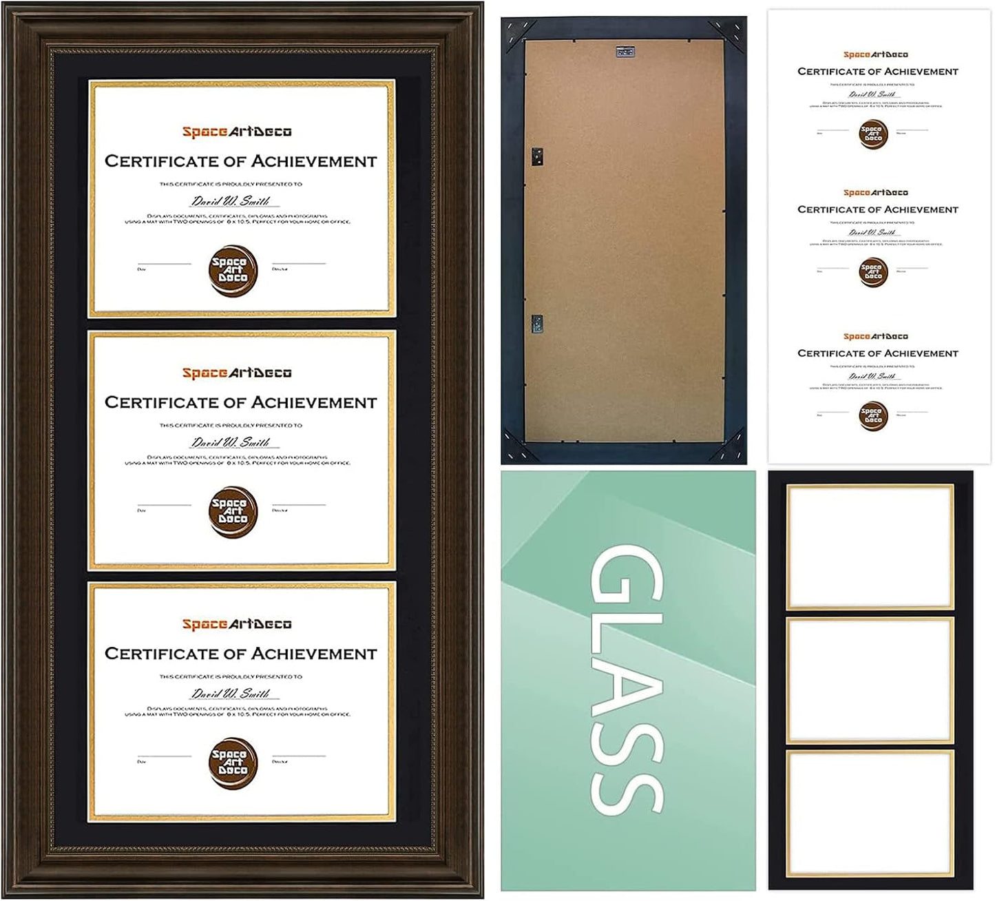 14x29 Triple Diploma Frame Holds Three 8.5x11,3-Certificate/Degree Frame | Comes with Real Glass,Build-in Hangers,Black