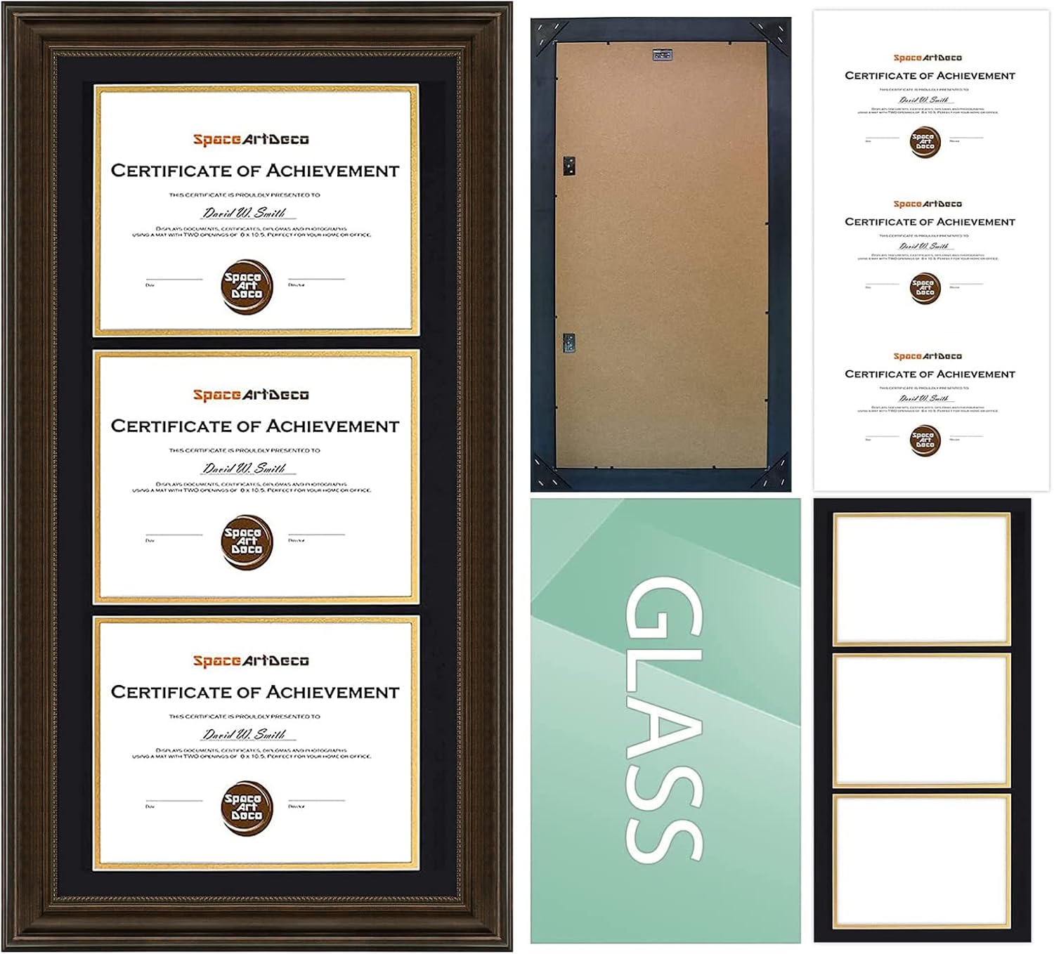 14x29 Triple Diploma Frame Holds Three 8.5x11,3-Certificate/Degree Frame | Comes with Real Glass,Build-in Hangers,Black