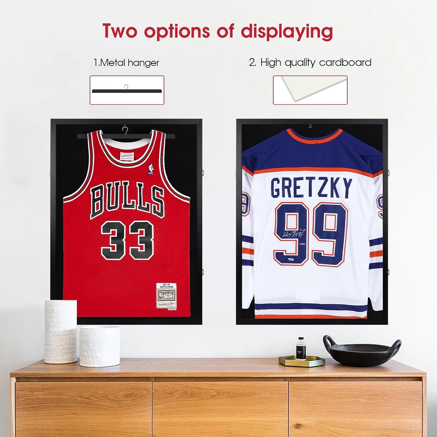 1DOT2 26x37 XL Large Jersey Frame Display Case with Pine Wood, Lockable | For Wall Display, Lockable Shadow Box Frame