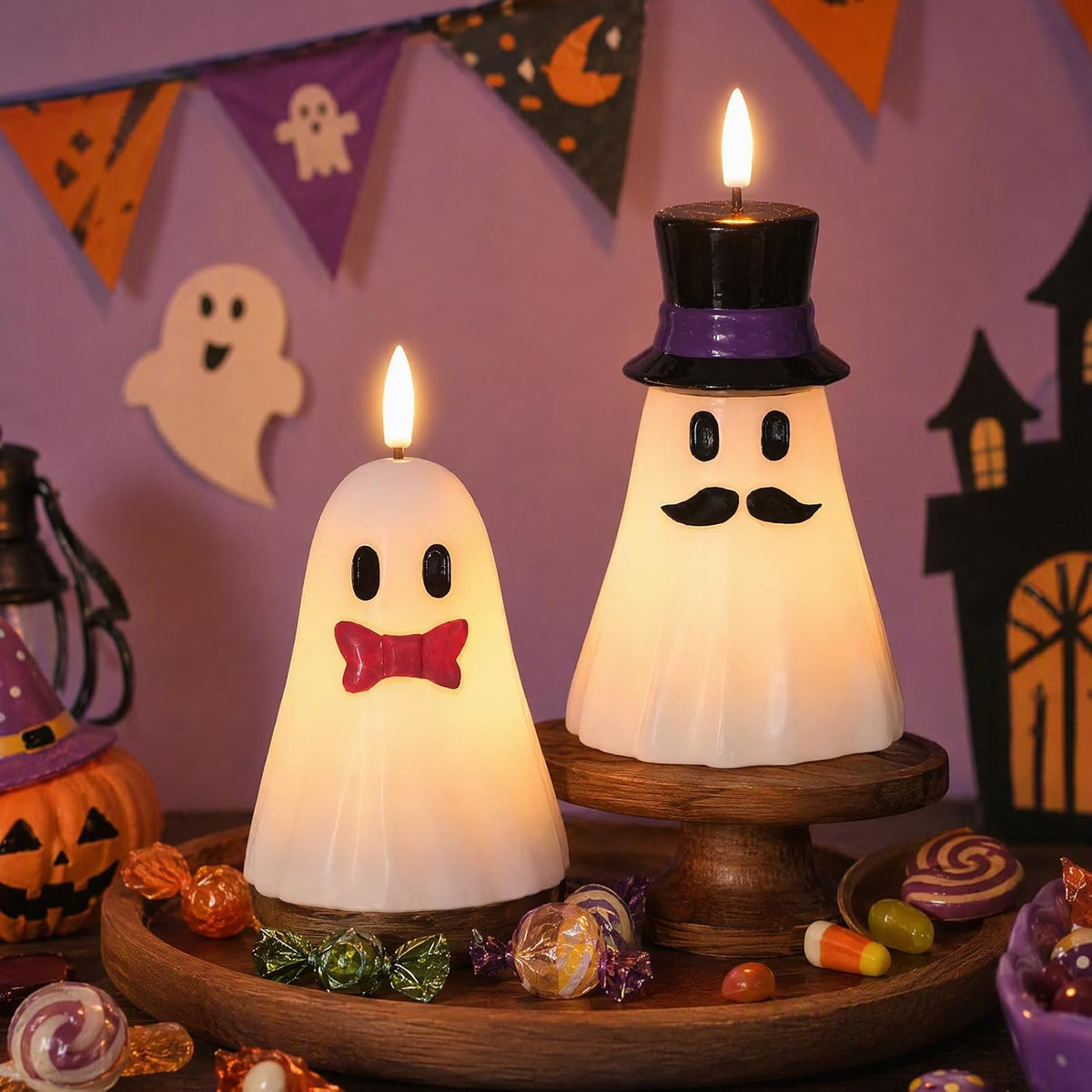 Halloween Decor Flameless Ghost Candles with 6H Timer, 2PCS